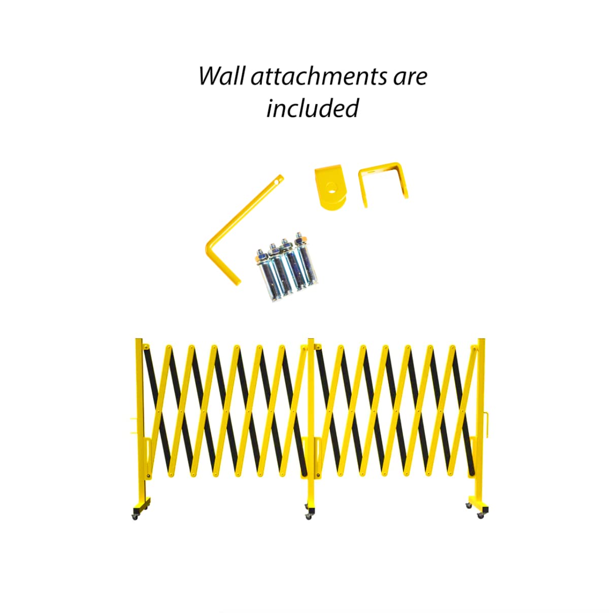 Trafford Industrial Expandable Metal Barricade - 11ft Retractable Safety Fence Gate in Yellow & Magenta | Heavy-Duty Crowd Control Barrier for Construction Sites, Events & Parking Lots