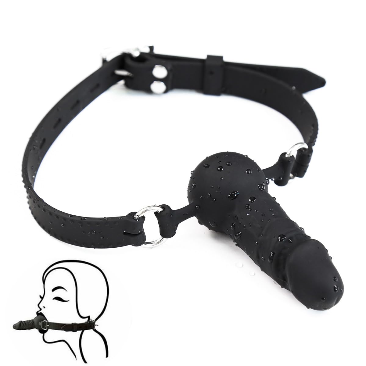 Premium Adjustable Silicone Ball Gag with Penis Dildo - 3.81inch BDSM Bondage Restraint for Adults - Perfect for Role Play, Sensory Deprivation & Dominance Scenes (Style A)