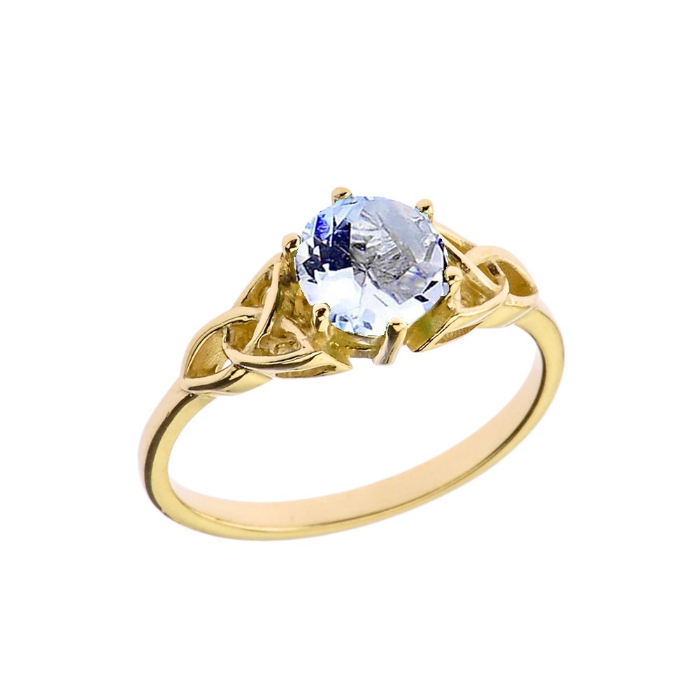 10k Yellow Gold Celtic Trinity Knot Ring with Birthstone - Personalized Engagement & Proposal Ring for Women, Size 8 - Perfect for Weddings, Anniversaries & Romantic Gifts