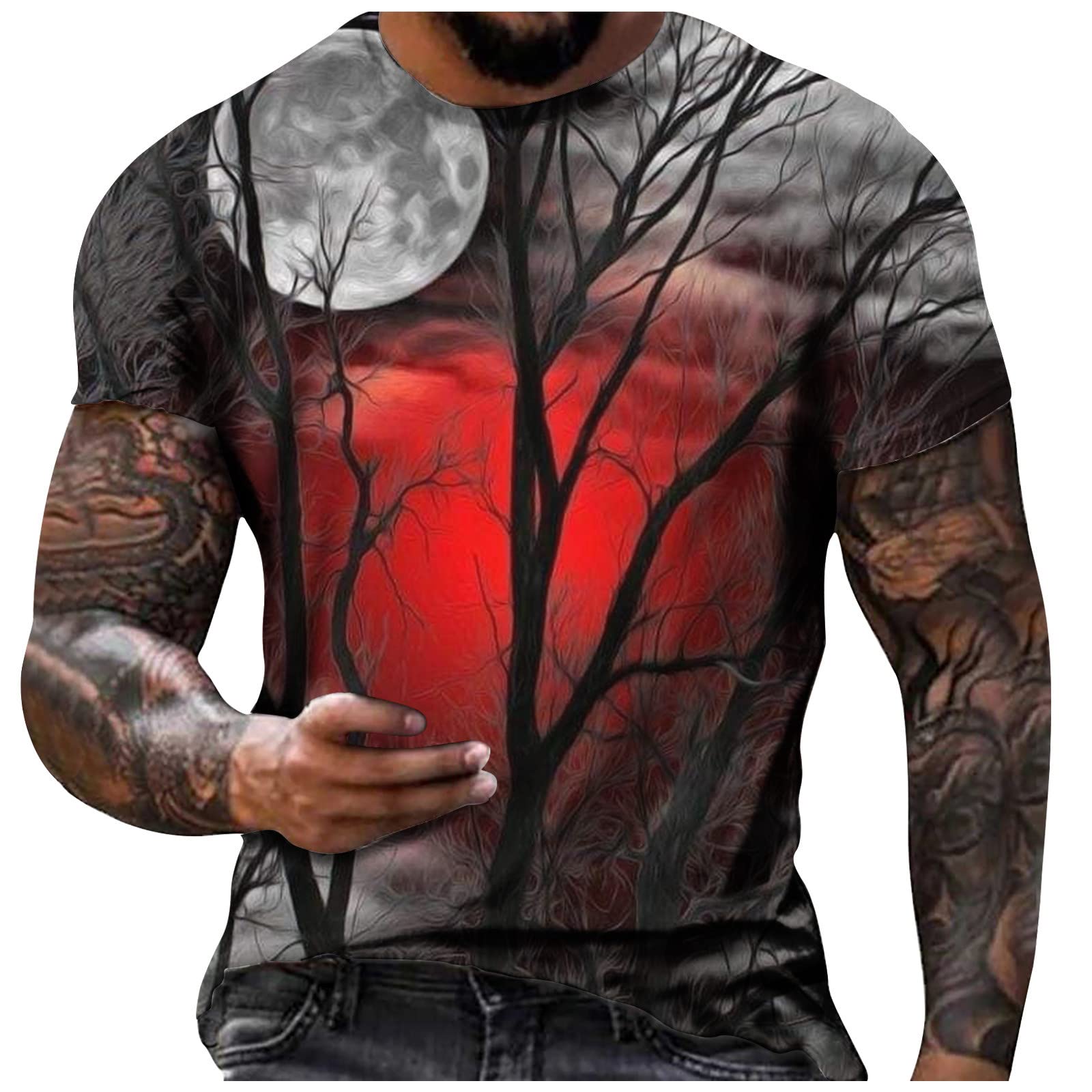VALSEEL Men's Funny Print T-Shirt - Retro Graphic Crew Neck Short Sleeve Fitted Workout Active Tee - Perfect for Gym, Casual Wear & Funny Gifts