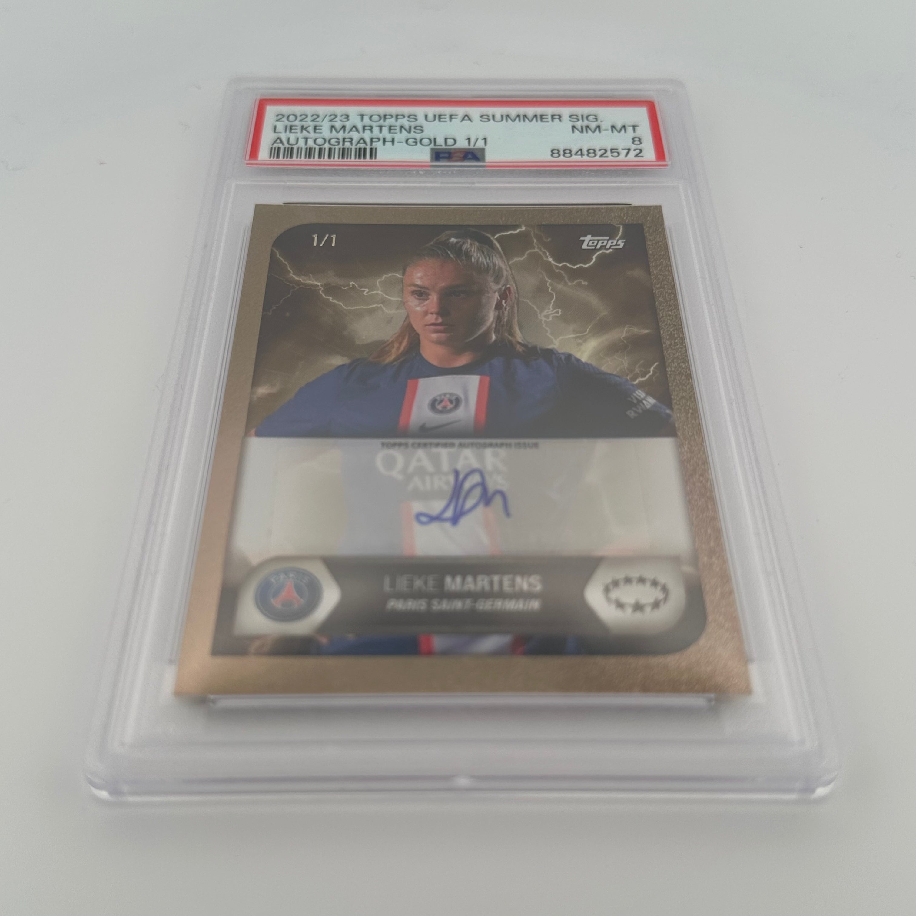 2022/23 Topps UEFA Summer Auto Gold Lieke Martens PSA 8 Graded Soccer Trading Card - Perfect for Collectors, Fans & Sports Memorabilia Enthusiasts