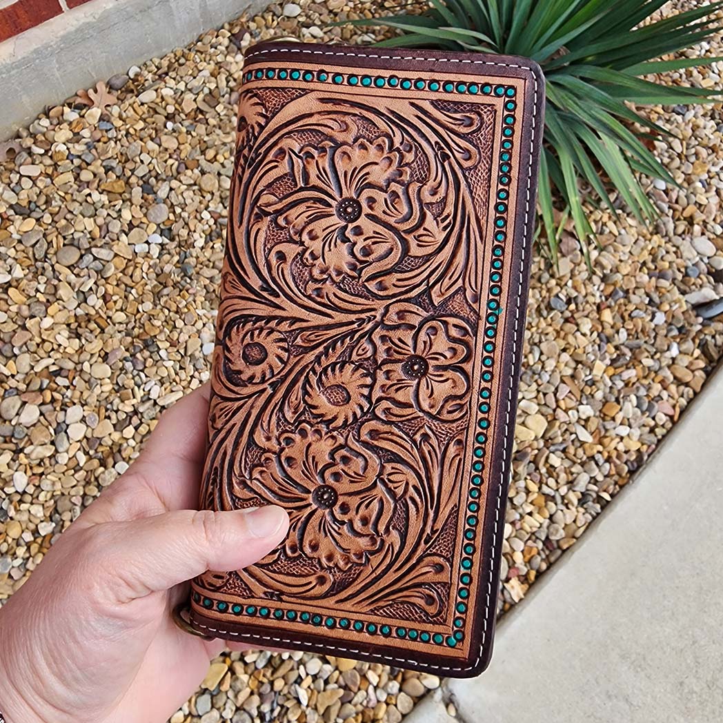 American Darling Genuine Leather & Turquoise Dot Wallet - Stylish Bifold Wallet for Women, Perfect for Everyday Use, Gifts, and Travel Accessories