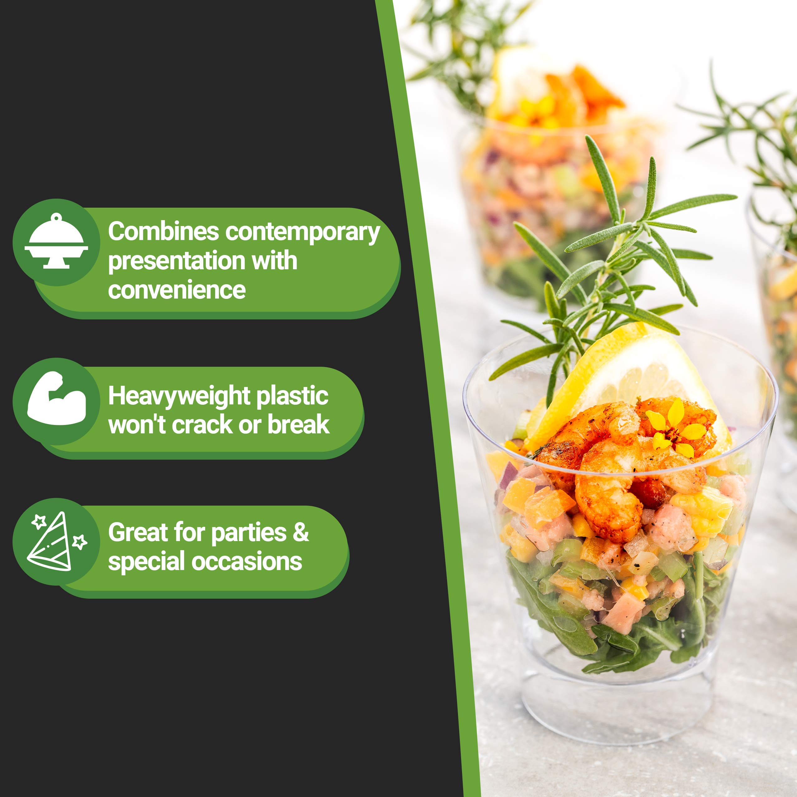 Restaurantware 7oz Large Plastic Cups - 100 Pack Disposable Clear Dessert Cups for Appetizers, Sweets & Samples | Durable Party & Catering Supplies | Lids Sold Separately | Perfect for Events, Bakeries & Food Sampling