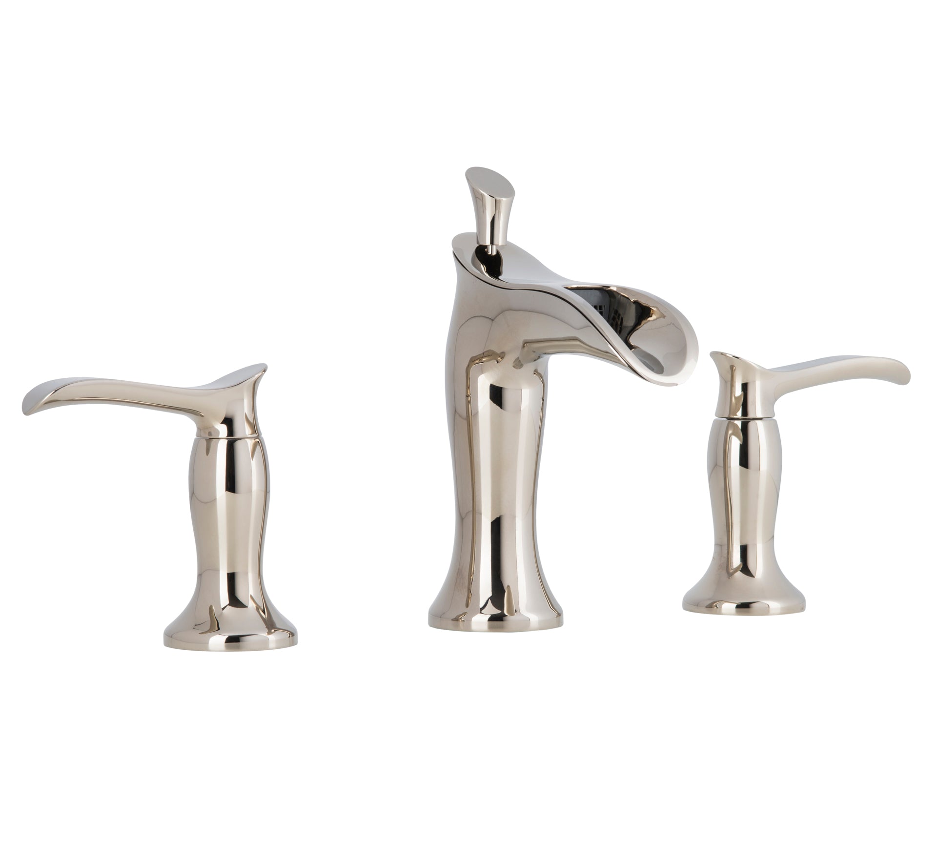 Eleganzia Series Widespread Polished Nickel Bathroom Faucet - Modern Waterfall Bathroom Sink Faucet for Vanity, Powder Room & Guest Bath | High Arc Spout, Durable Finish