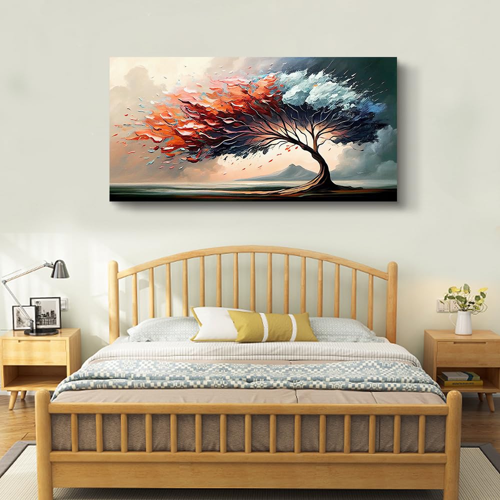 MHARTK66 Large Canvas Wall Art - Modern Tree Landscape Abstract Painting Framed Print (24x48 In) for Living Room, Bedroom, Office & Hotel Decor | Home & Commercial Interior Design Wall Decorations