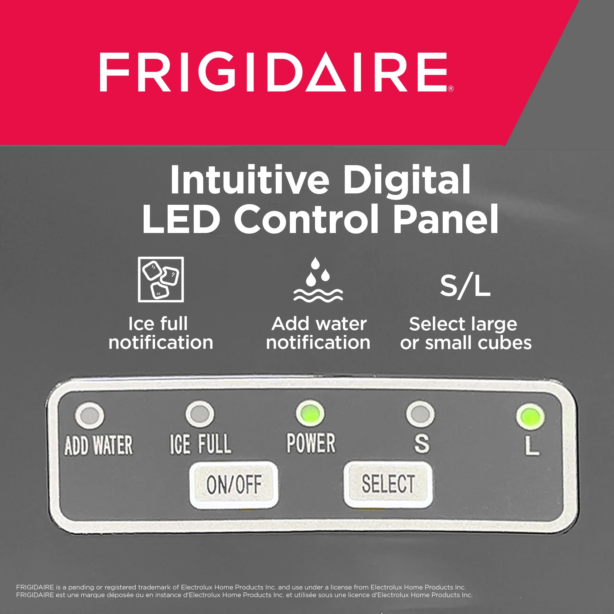 FRIGIDAIRE Stainless Steel Countertop Ice Maker Machine - 26 lb Daily Capacity, Produces 9 Ice Cubes Every 7-15 Minutes | Portable Ice Maker for Home, Office, RV & Parties | Includes Ice Scoop & Drain Plug | Perfect for Cocktails, Beverages & Outdoor Events