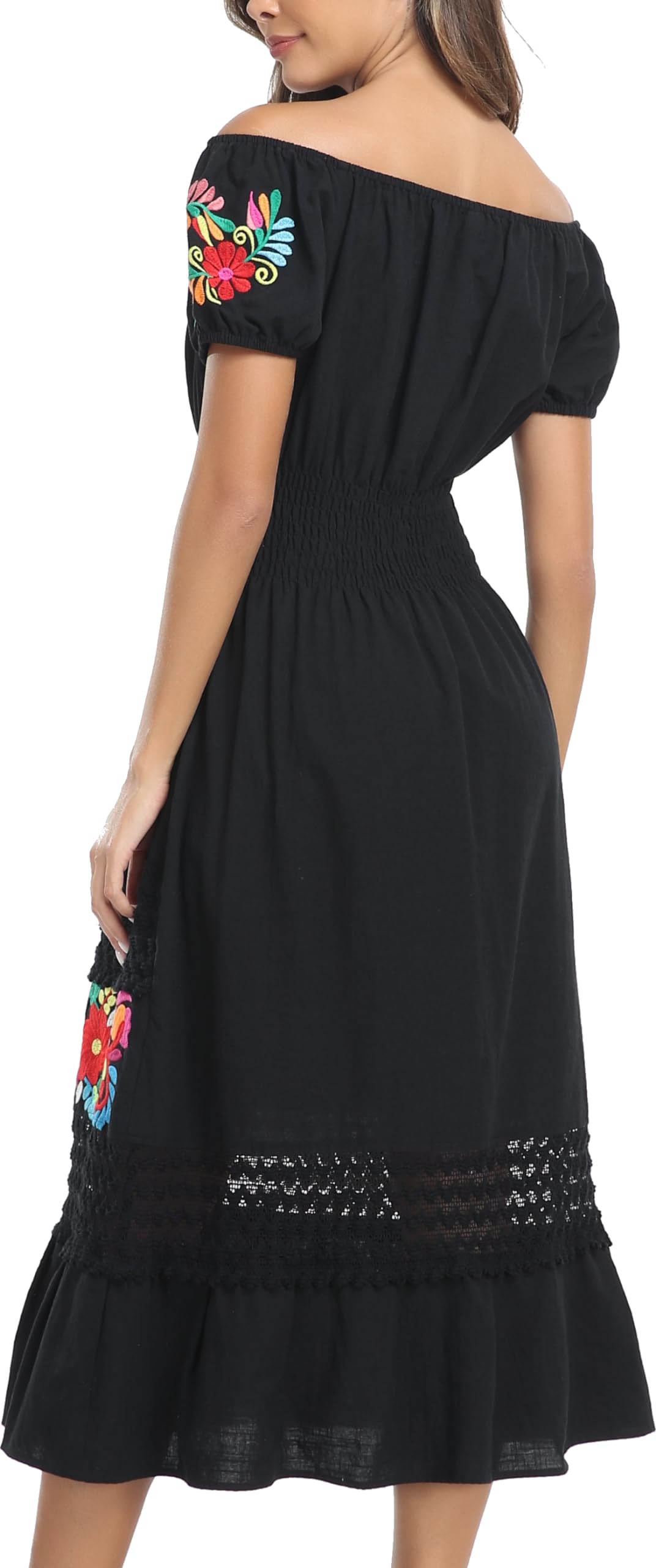 YZXDORWJ Women's Mexican Floral Embroidered Lace Ruffle Maxi Dress - Boho Summer Beach Dress for Vacation, Party & Casual Wear