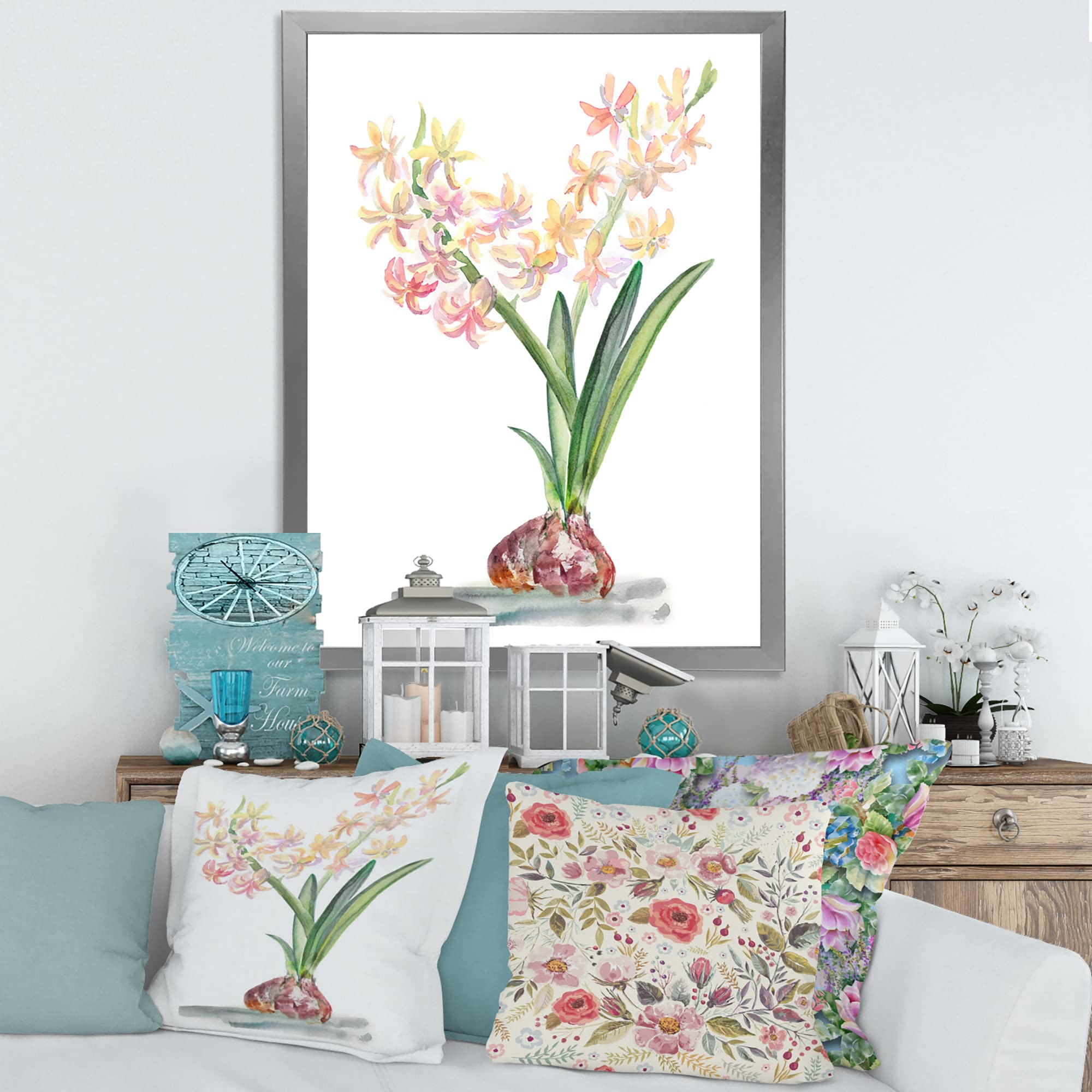 DesignQ Blossoming Hyacinth in Spring Traditional Framed Wall Art - Floral Home Decor for Living Room, Bedroom & Office - Perfect Gift for Housewarming & Spring Decorations