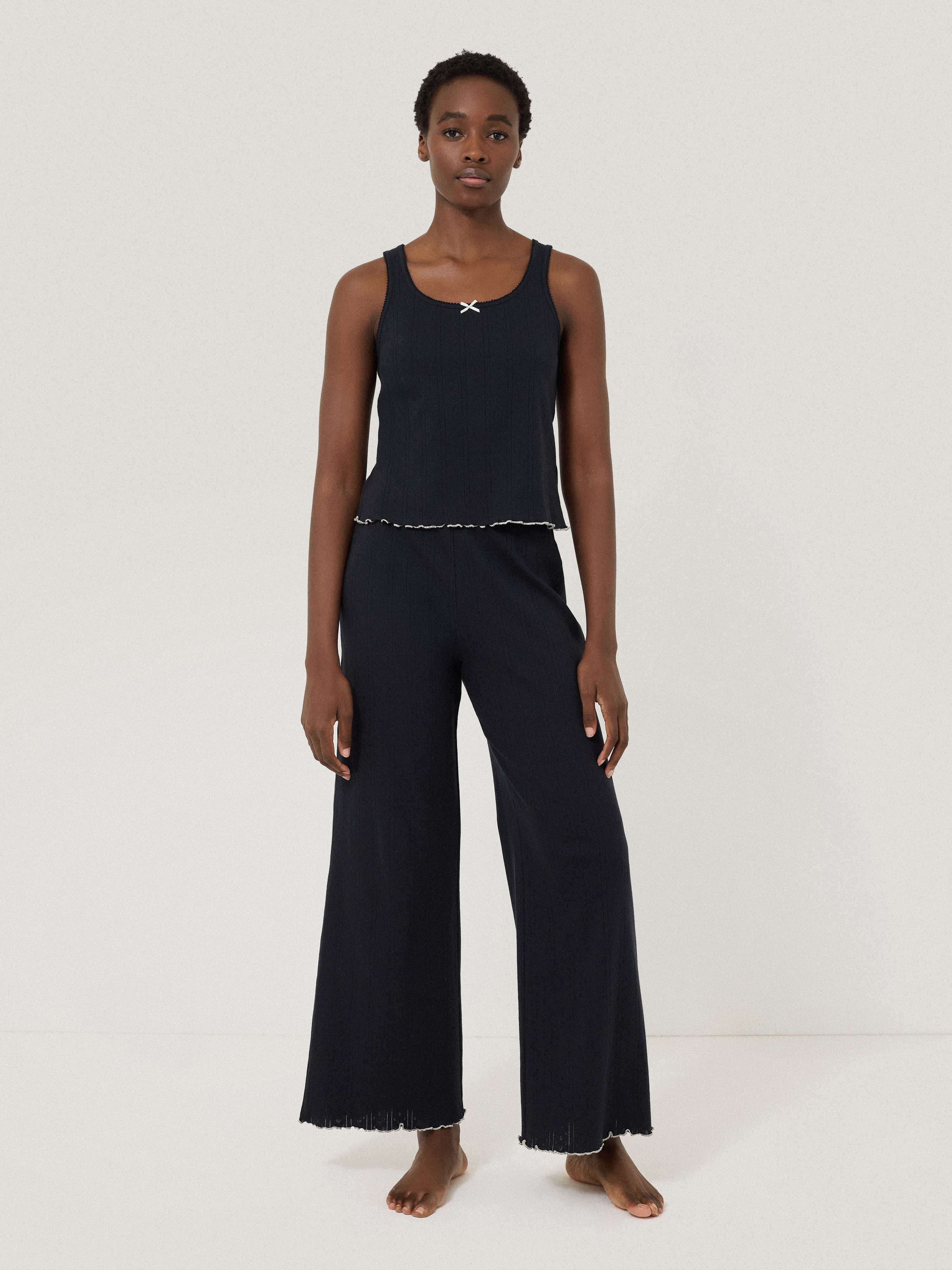 Women's Navy Pointelle Knit Pajama Pants - Soft & Comfortable Sleepwear for Lounge & Bedtime