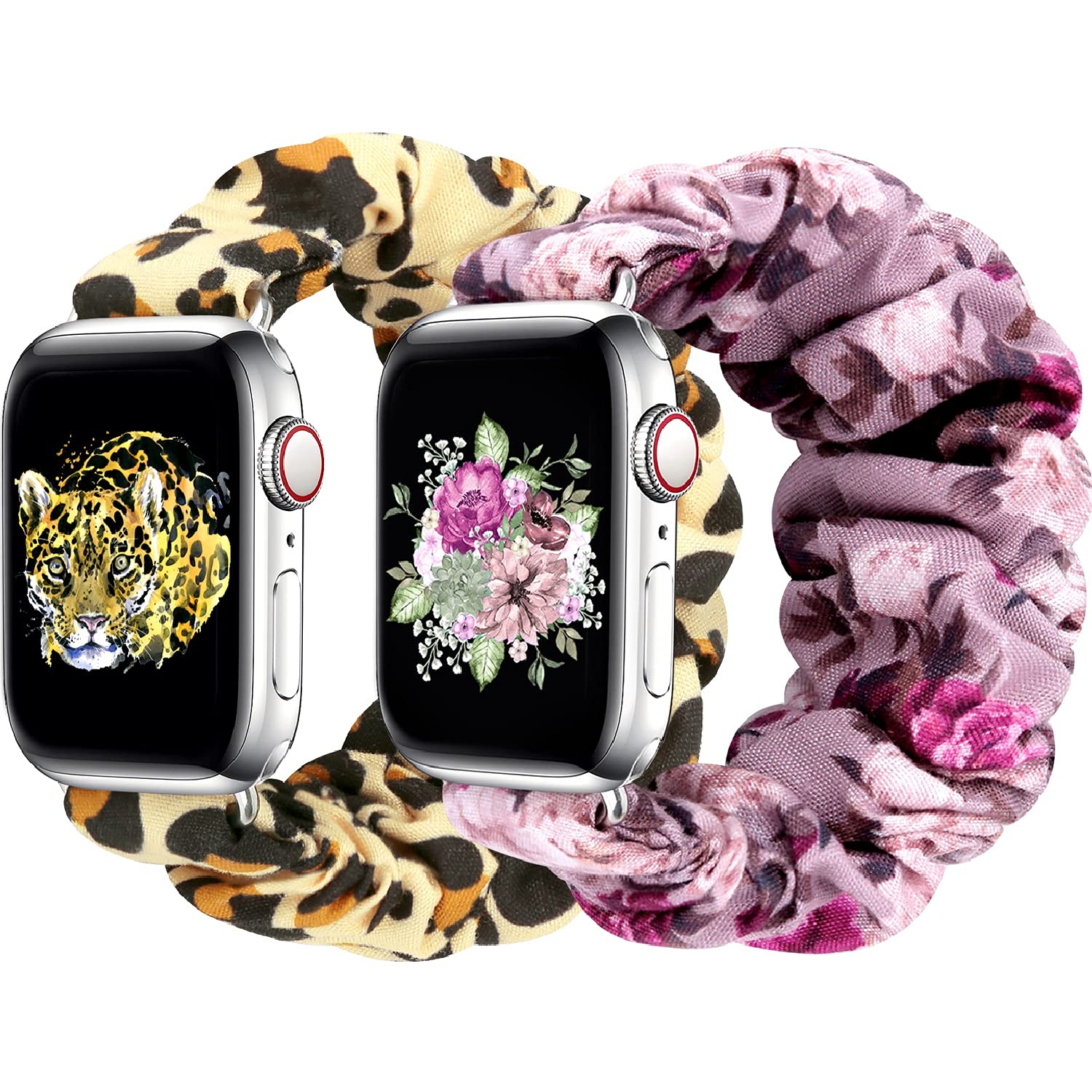Greatfine Soft Elastic Scrunchie Watch Band Compatible with Apple Watch Series 8/7/6/SE/5/4/3/2/1/Ultra - 38mm 40mm 41mm 42mm 44mm 45mm Replacement Wristband for Women (S/M) - Perfect for Workouts, Yoga & Everyday Fashion Accessory