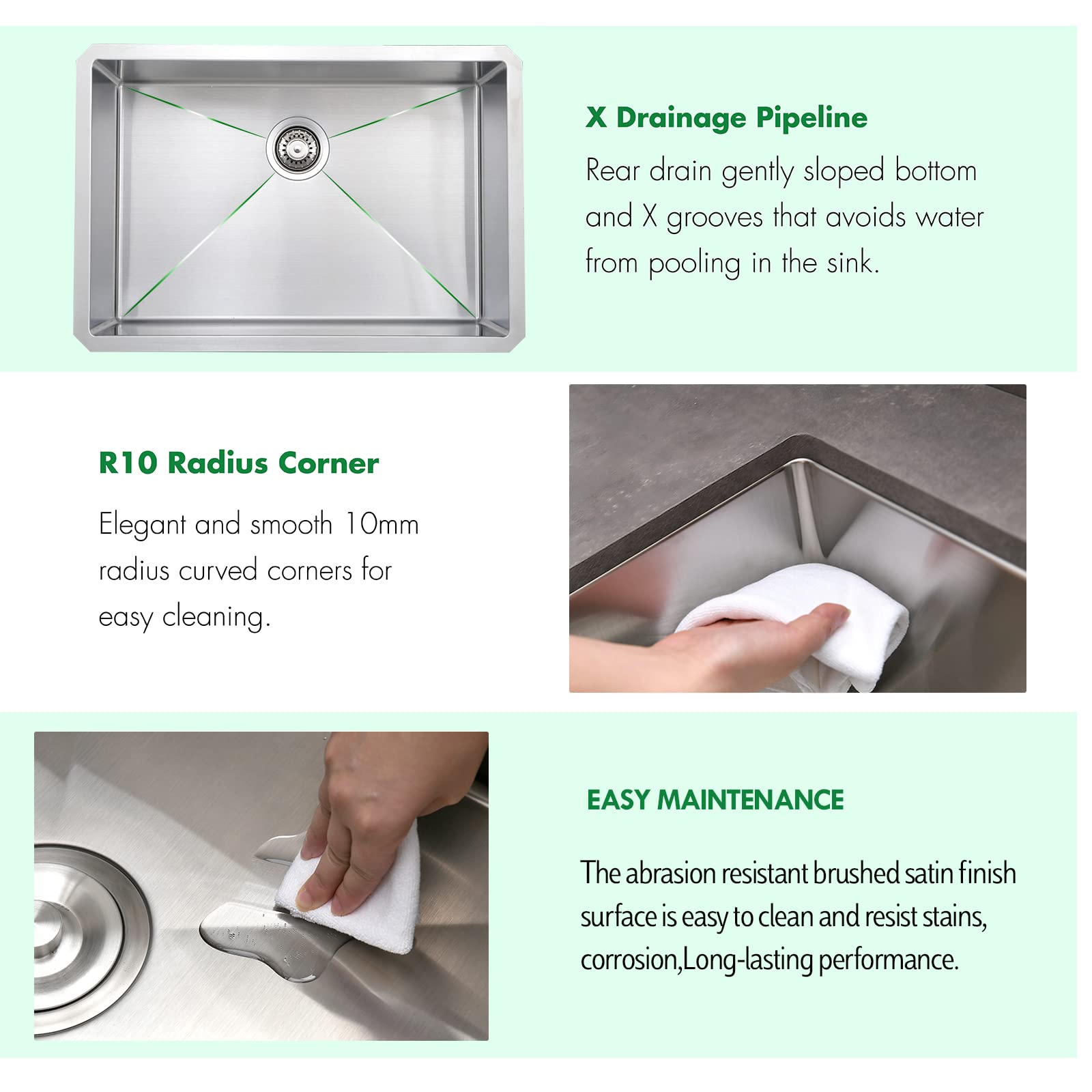 28 x 19 Inch Undermount Single Bowl Kitchen Sink - 16 Gauge Stainless Steel for Outdoor, Laundry & Food Prep - Durable & Rust-Resistant for Heavy Duty Use