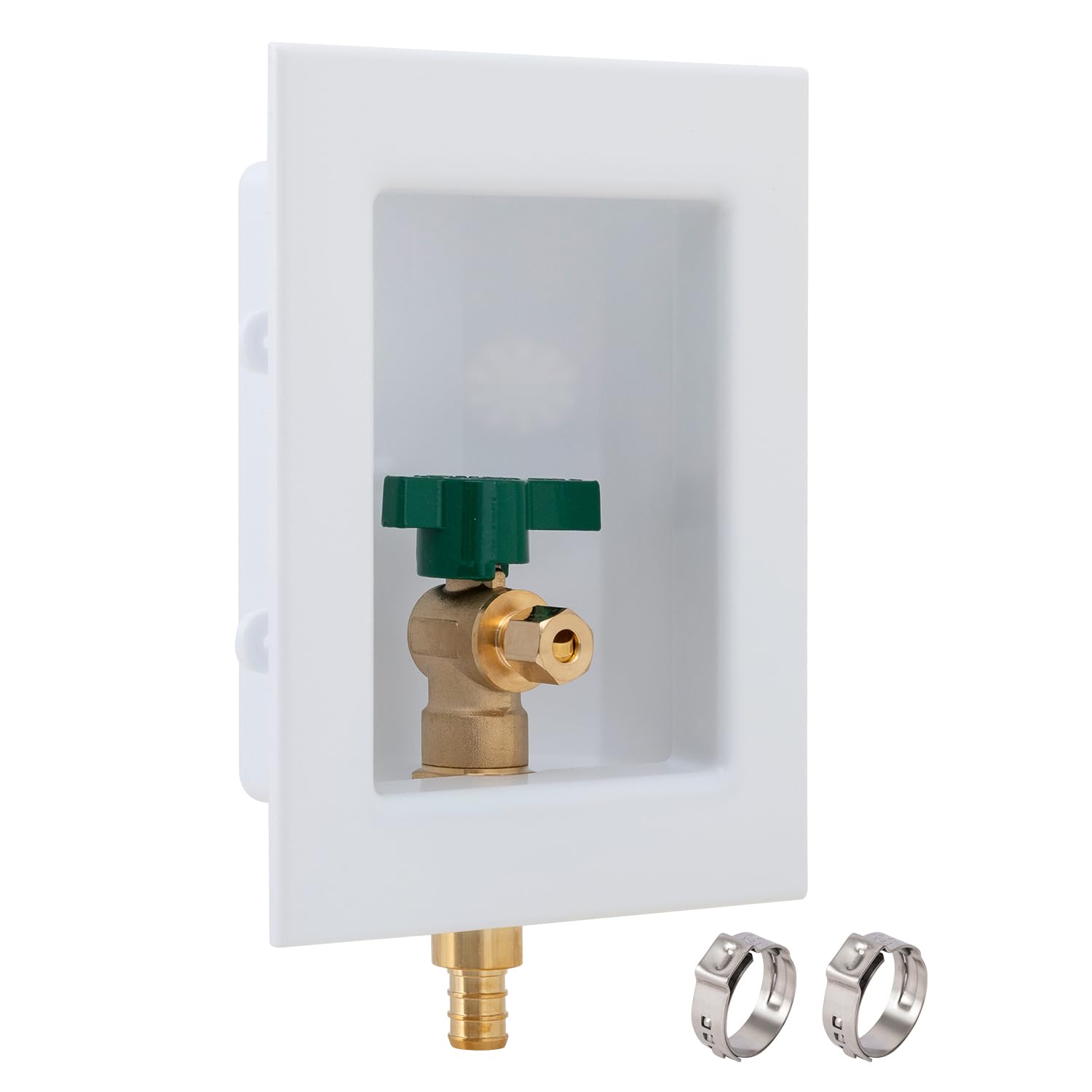1/2 Inch PEX Crimp Inlet x 1/4 Inch OD Compression Outlet Ice Maker Valve Wall Box with 2 Crimp Rings - SUNGATOR Ice Maker Outlet Box for Refrigerator & Under Sink Installation