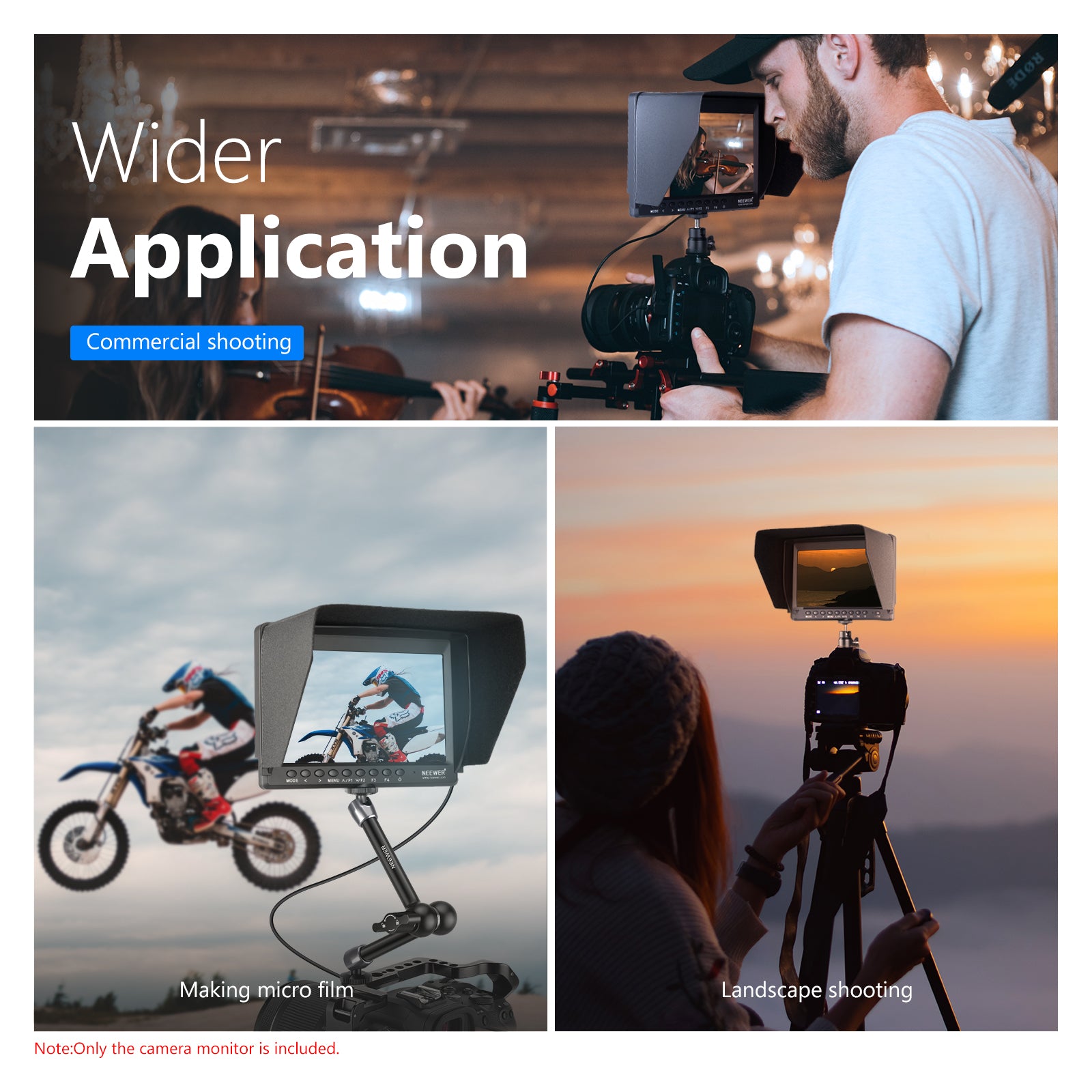 NEEWER F100 7 Inch HD Camera Field Monitor Kit with Sun Hood & HDMI Cable - Professional DSLR Video Monitor for Filmmaking, Vlogging, and Outdoor Photography