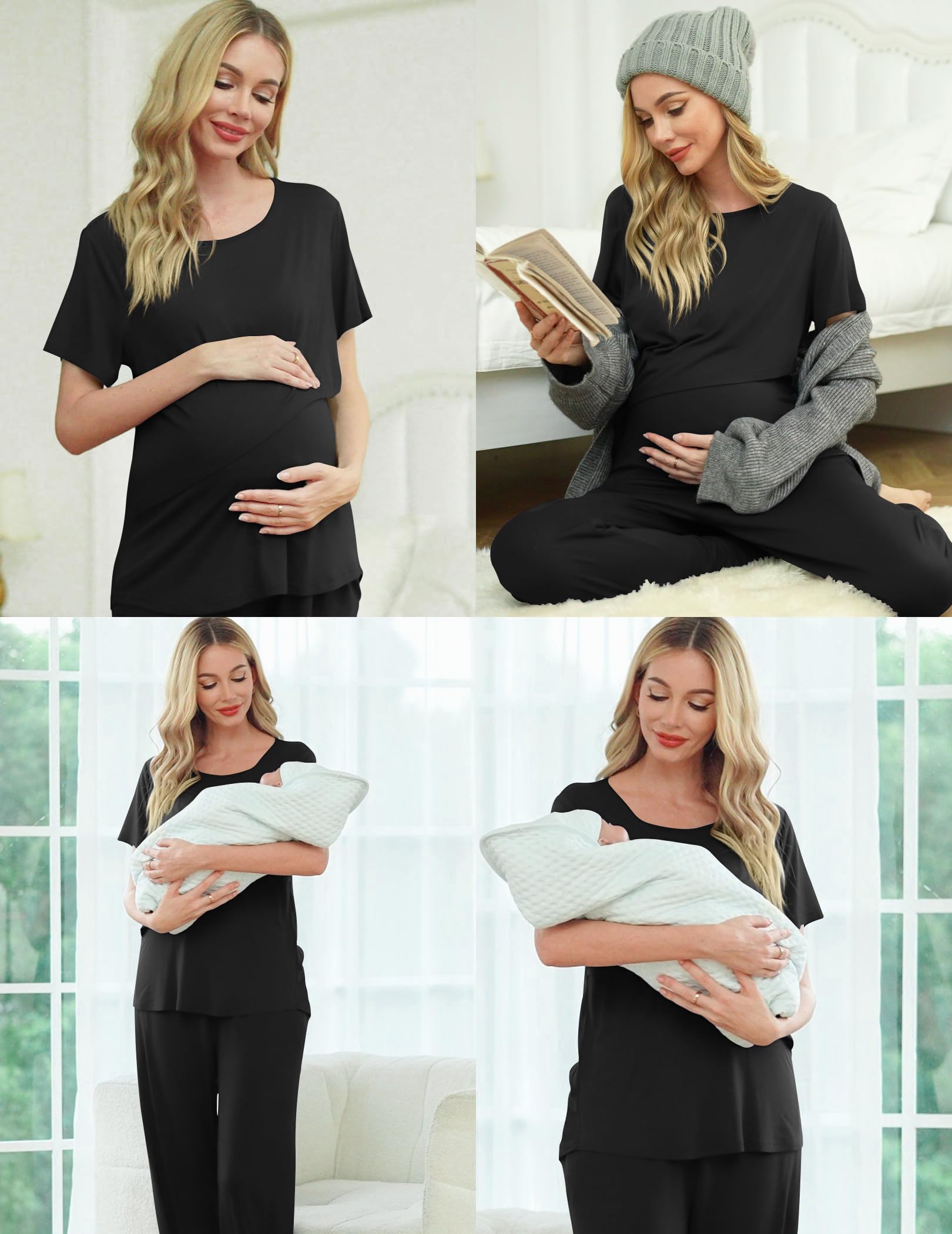Ekouaer Nursing Pajamas Set - Maternity & Breastfeeding Sleepwear with Pockets for Comfortable Postpartum Care