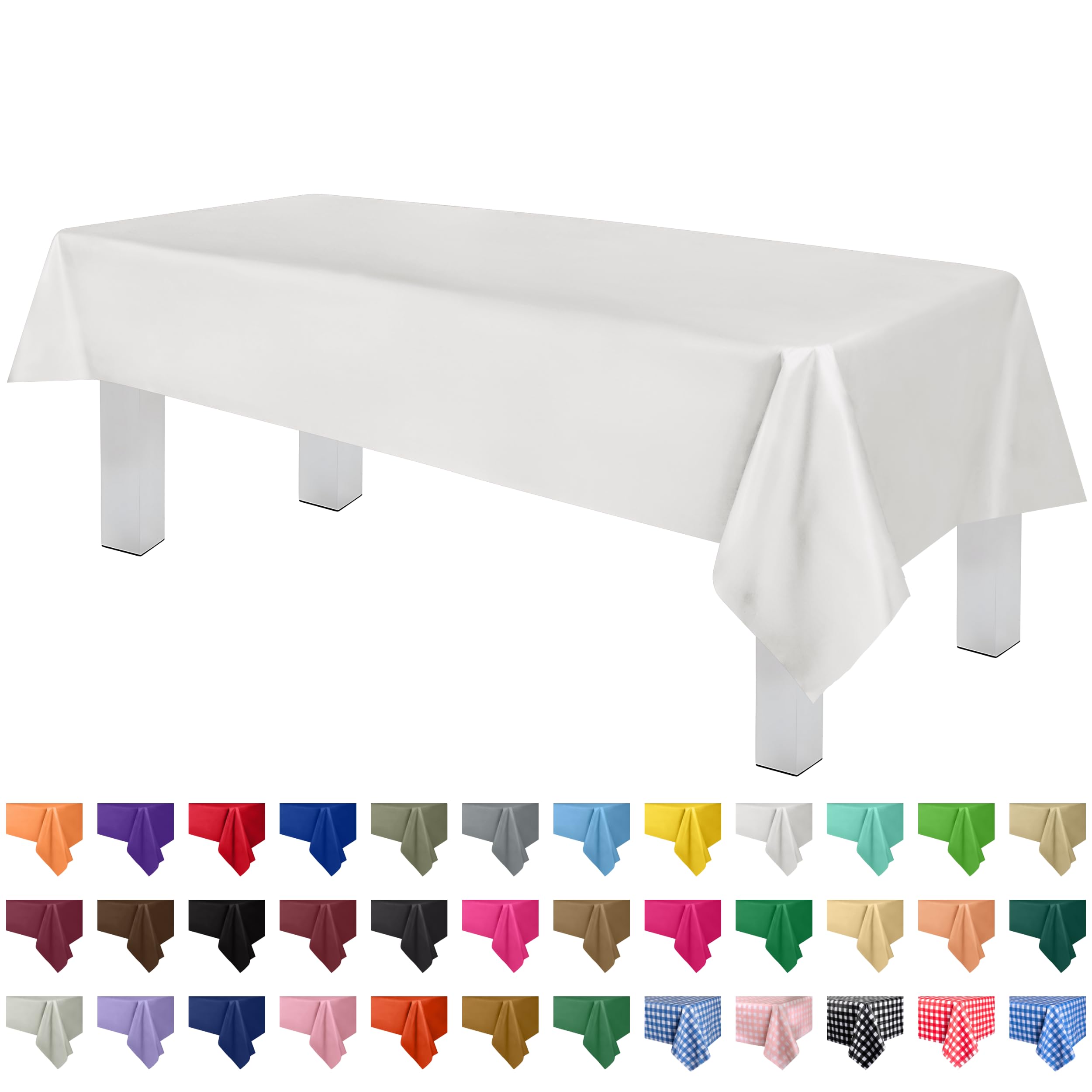 Premium White Disposable Plastic Tablecloth (6 Pack) 54x108 Inch - Heavy Duty Rectangle Table Cover for Parties, Events & Catering - Fits 6ft to 8ft Tables - Perfect for Weddings, Birthdays & Outdoor Gatherings