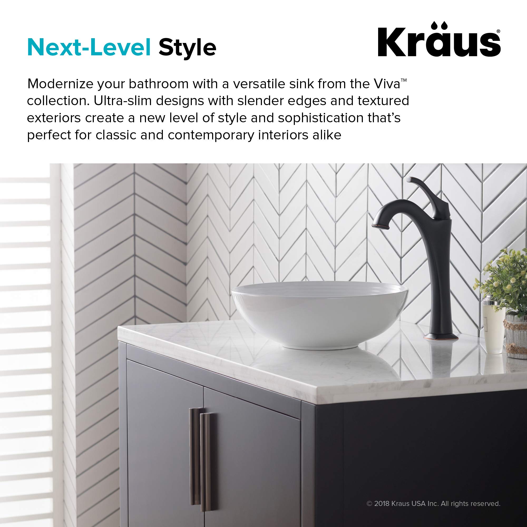 KRAUS Viva™ Round White Porcelain Ceramic Vessel Bathroom Sink - 13 Inch Diameter x 4.38 Inch Height (KCV-204GWH) | Modern Vanity Sink for Bathroom Remodel & Powder Room Upgrade