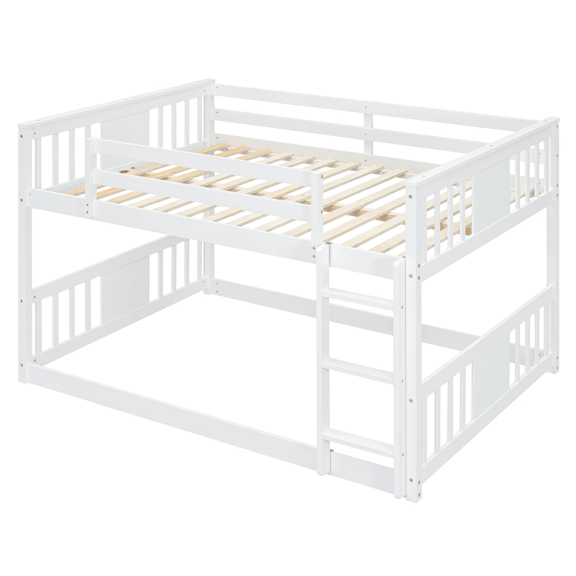 Full Over Full Bunk Bed with Ladder - Sturdy Wooden Loft Bed for Teens & Adults - Space Saving Twin Bunk Bed for Small Rooms - No Box Spring Needed - Perfect for Kids' Bedrooms, Dormitories & Guest Rooms