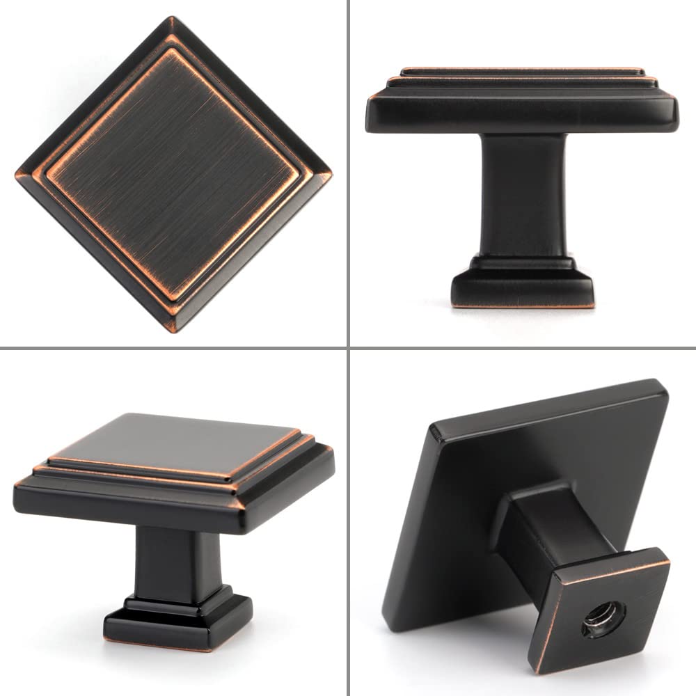 KOOFIZO 10-Pack Square Stepped Cabinet Knobs - Black Pull Handles (31mm/1.2 Inch) for Kitchen Cabinets, Dresser Drawers, Wardrobe Hardware - Perfect for Modern Home, Office & Bathroom Renovation