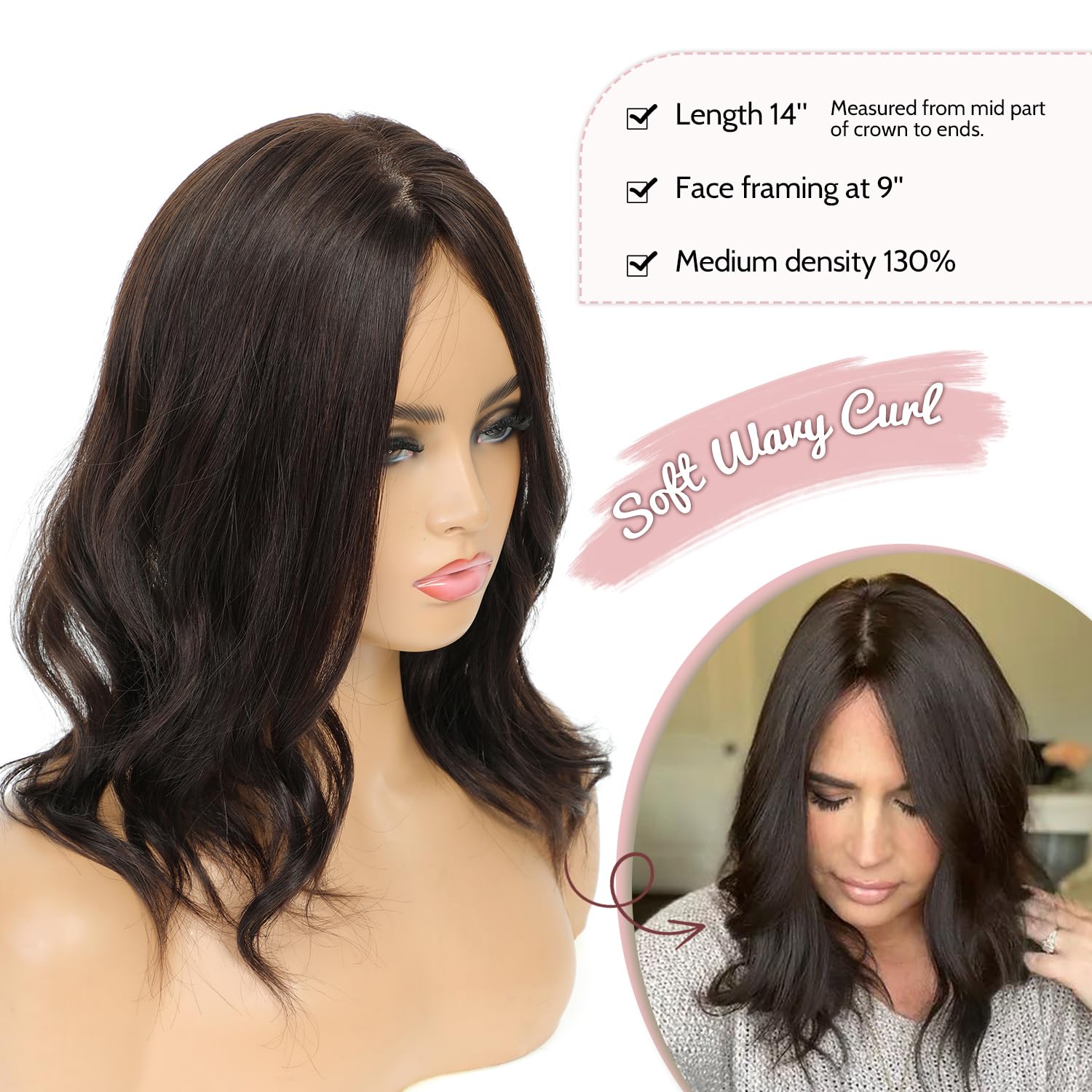 PANEWAY 14-inch Wavy Human Hair Topper with 9x9 Skin Scalp - Natural Looking Hair Piece for Women with Thinning Hair or Hair Loss | Perfect for Daily Wear, Special Occasions & Styling