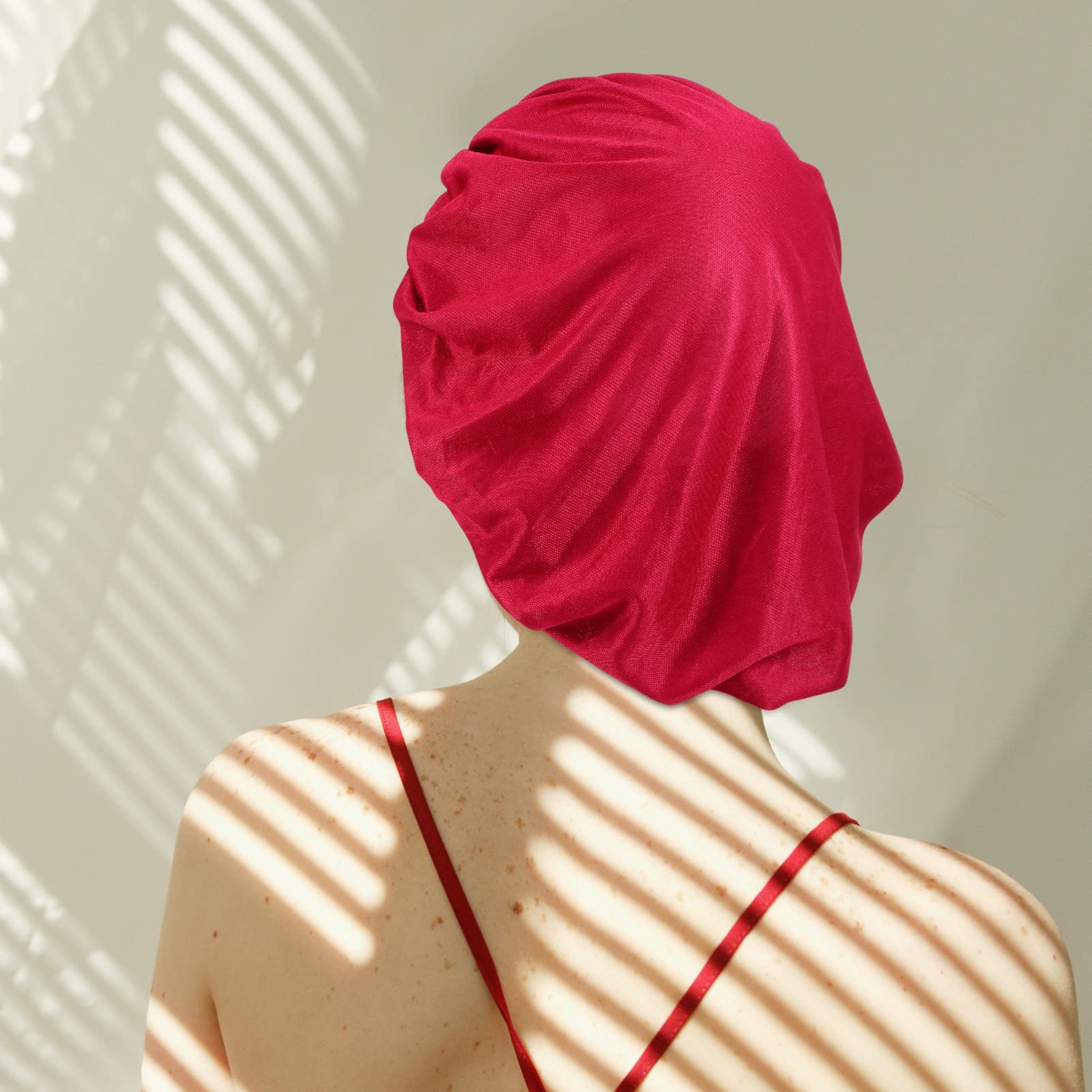 6 Pcs Satin Silk Sleep Cap for Women - XXL Shower Hat, Hair Protective Turban, Headband & Scarf for Long Hair - Perfect for Showering, Sleeping & Styling