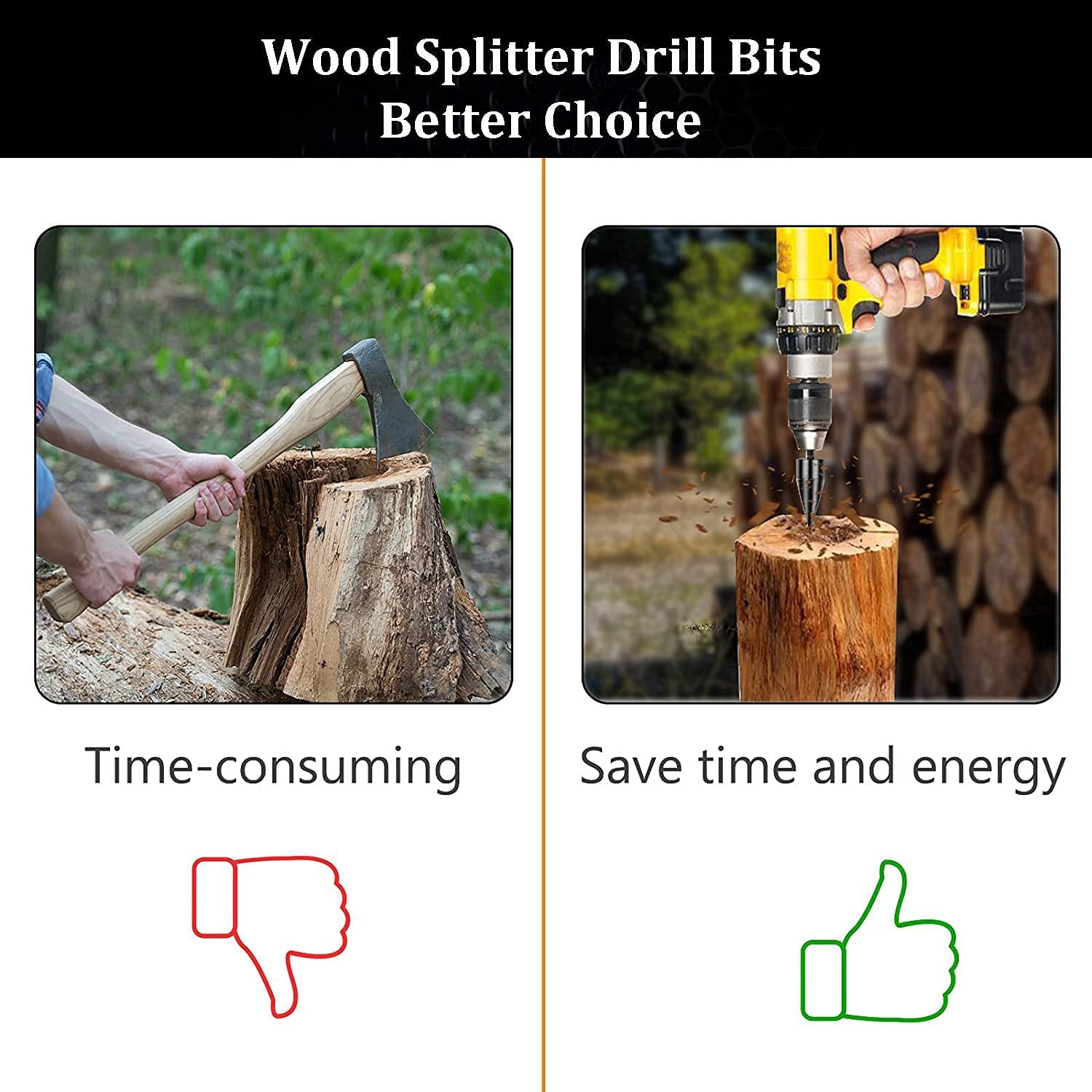 5PCS Heavy Duty Wood Splitter Drill Bits Set - 32MM & 42MM Firewood Log Splitting Bits with Round/Hex/Square Shank for Electric Drills | Perfect for Firewood Preparation, DIY Woodworking & Home Improvement Projects