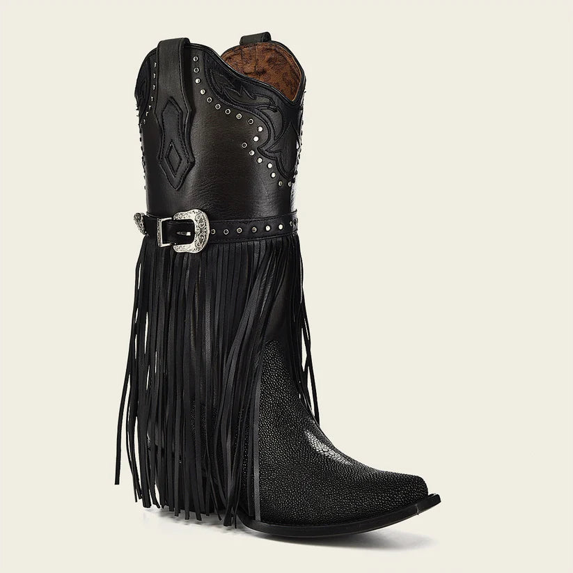 1GAXMA Women's Cuadra Black Western Cowgirl Leather Boots - Stylish & Durable for Rodeo, Country Dancing & Casual Wear
