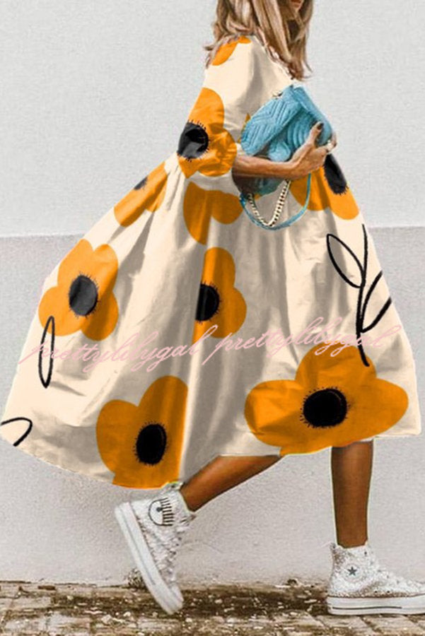 Vintage Floral Print High Low Hem A-Line Midi Dress for Women | Boho Chic Summer Dress for Beach, Wedding & Party | Flowy Feminine Tea-Length Dress