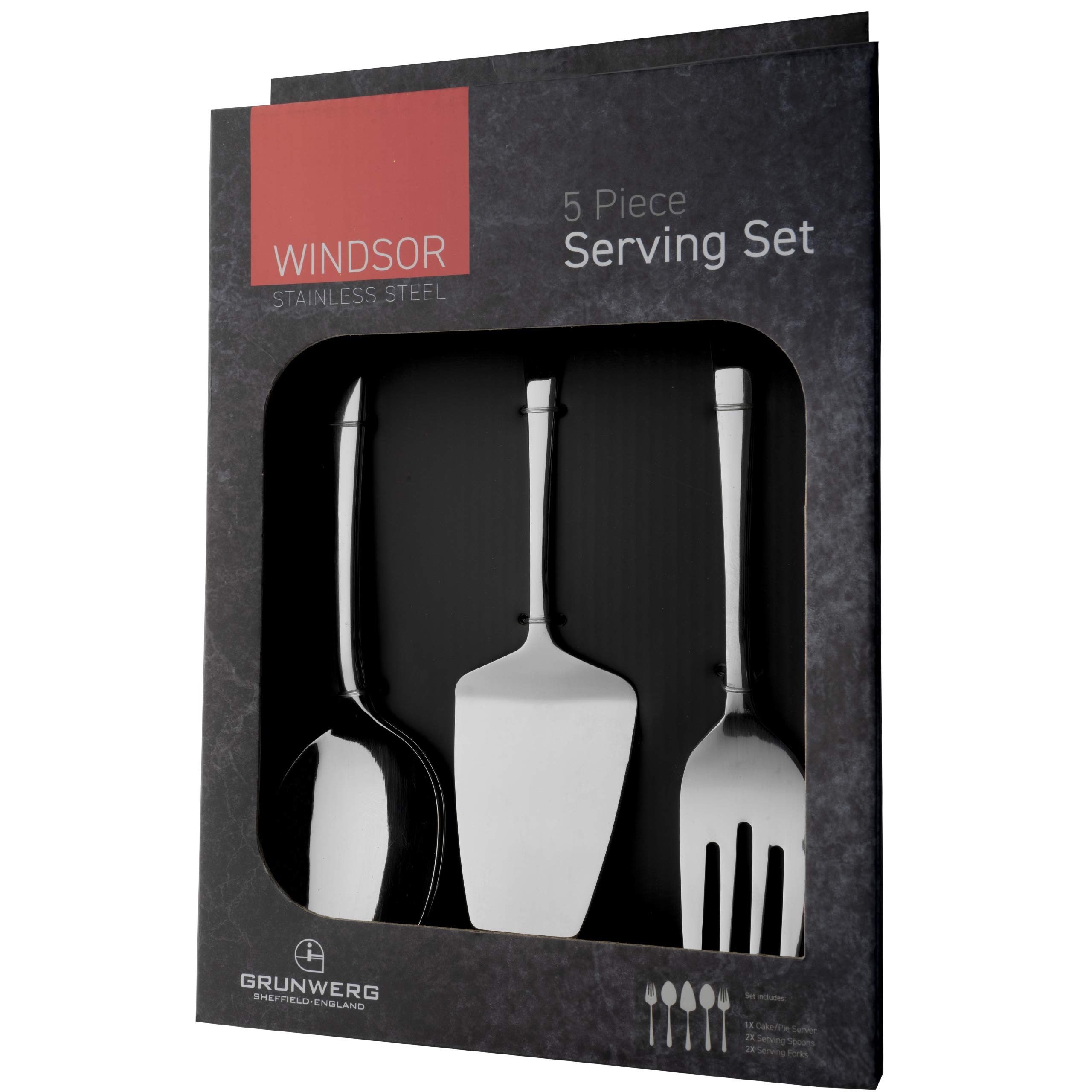 Premium 5-Piece Stainless Steel Utensil Set - Includes Spoons, 2 Serving Forks & Pie Server - Elegant Silver Finish - Standard UK Cutlery Sizes - Perfect for Dinner Parties, Buffets & Holiday Gatherings