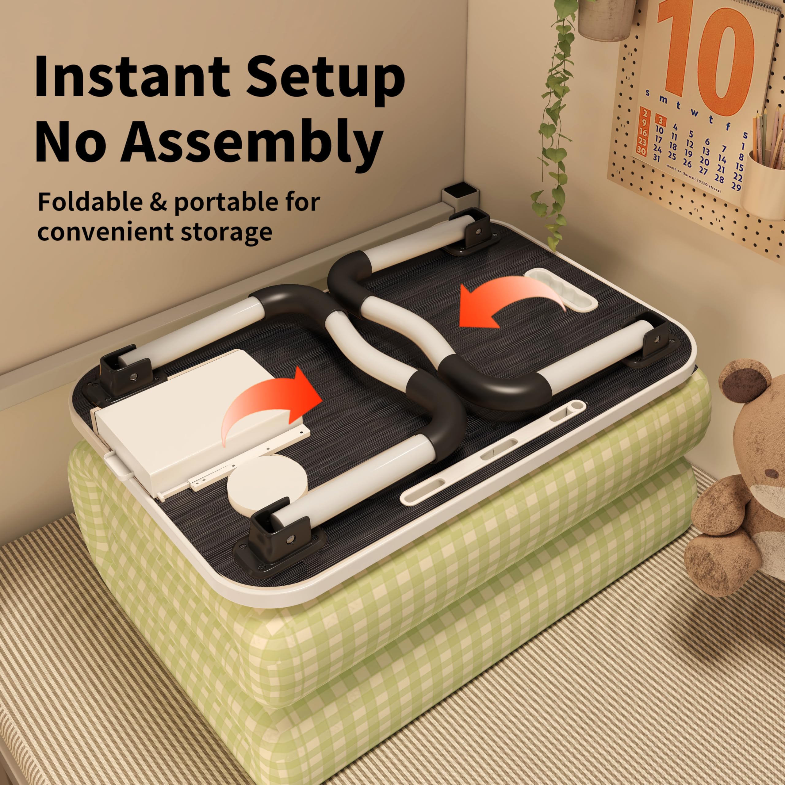 UNICOO® Foldable Laptop Stand with USB Charging Port | Adjustable Ergonomic Laptop Desk for Home Office, Bed & Sofa | Portable Lap Desk with Cup Holder, Tablet Slot & Storage Drawer | Perfect for Remote Work, Gaming & Studying (Ebony Black)
