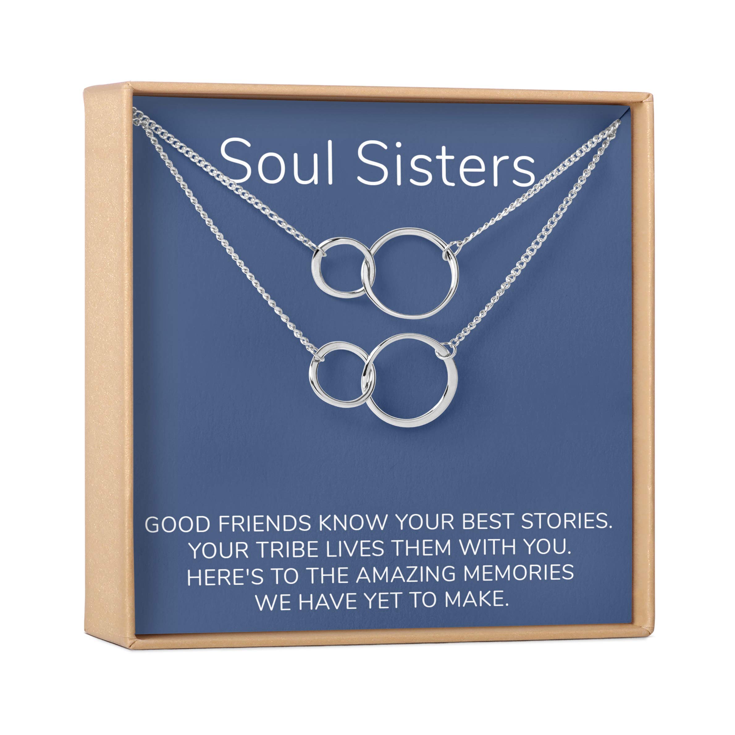 Soul Sisters Necklace - Best Friend Jewelry Gift for Long Distance, Birthday, Christmas & Holidays | Friendship Necklace for Sisters, BFFs & Couples | Meaningful Present with Heartfelt Card for Women & Girls