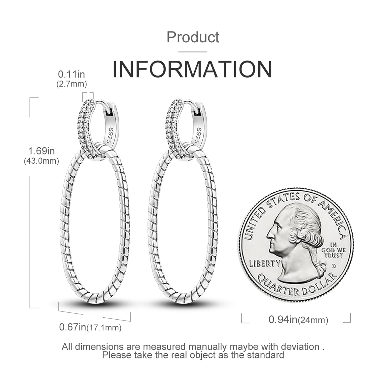 925 Sterling Silver Hoop Earrings for Women - Hypoallergenic Small Boho Dangle Earrings with Rope Design, Double Oval Huggie Hoops for Sensitive Ears | Perfect Gift for Mother's Day, Birthday, Anniversary & Everyday Wear (Office, Date Night, Party)