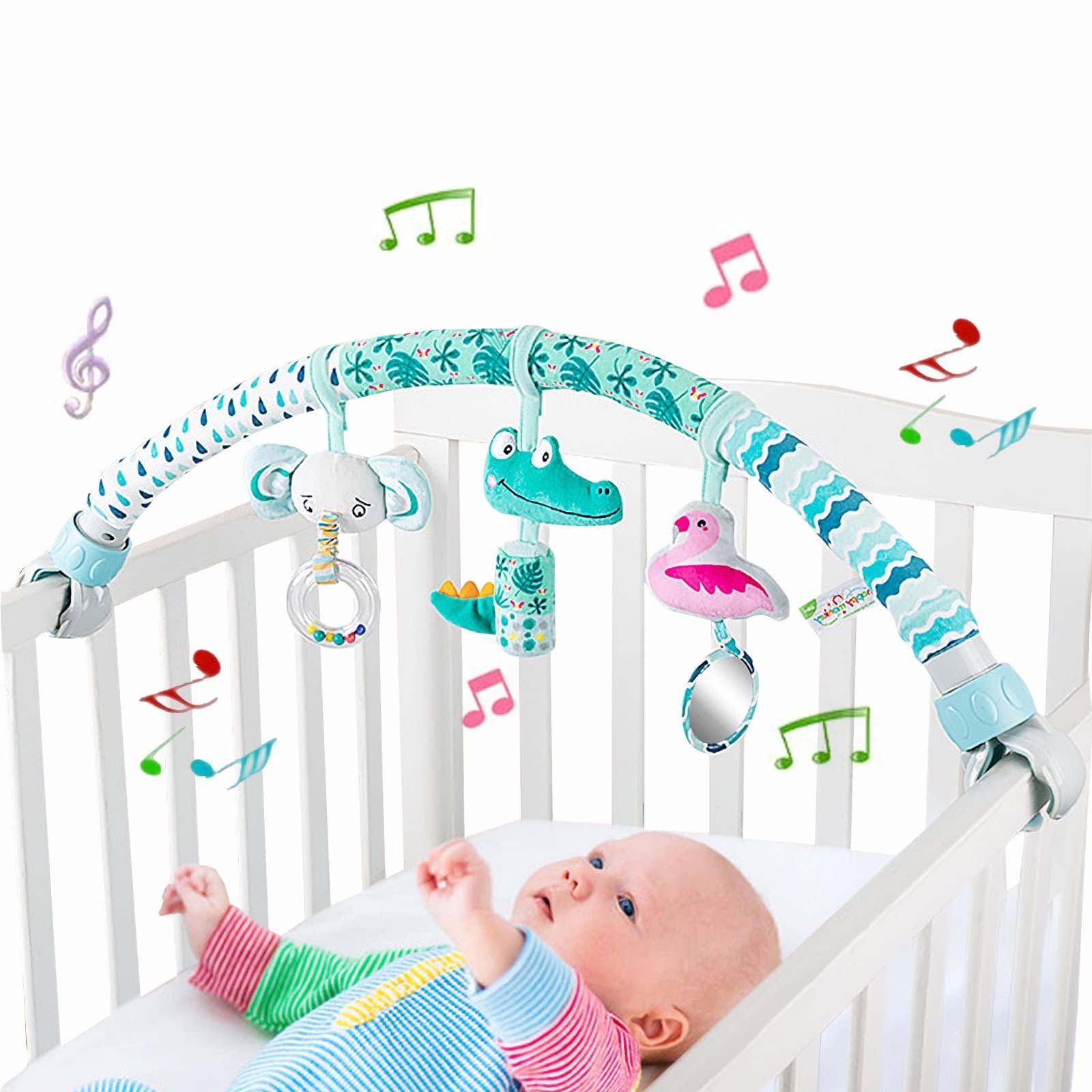 **Paul Hamilton Baby Stroller Arch Toys - Adjustable Hanging Toys for Crib, Stroller & Car Seat | Interactive Bouncer Toy Bar & Bassinet Mobile | Perfect Baby Shower Gift (Crocodile Design, Model S-19) - Ideal for Playtime, Travel & Nursery Decor**