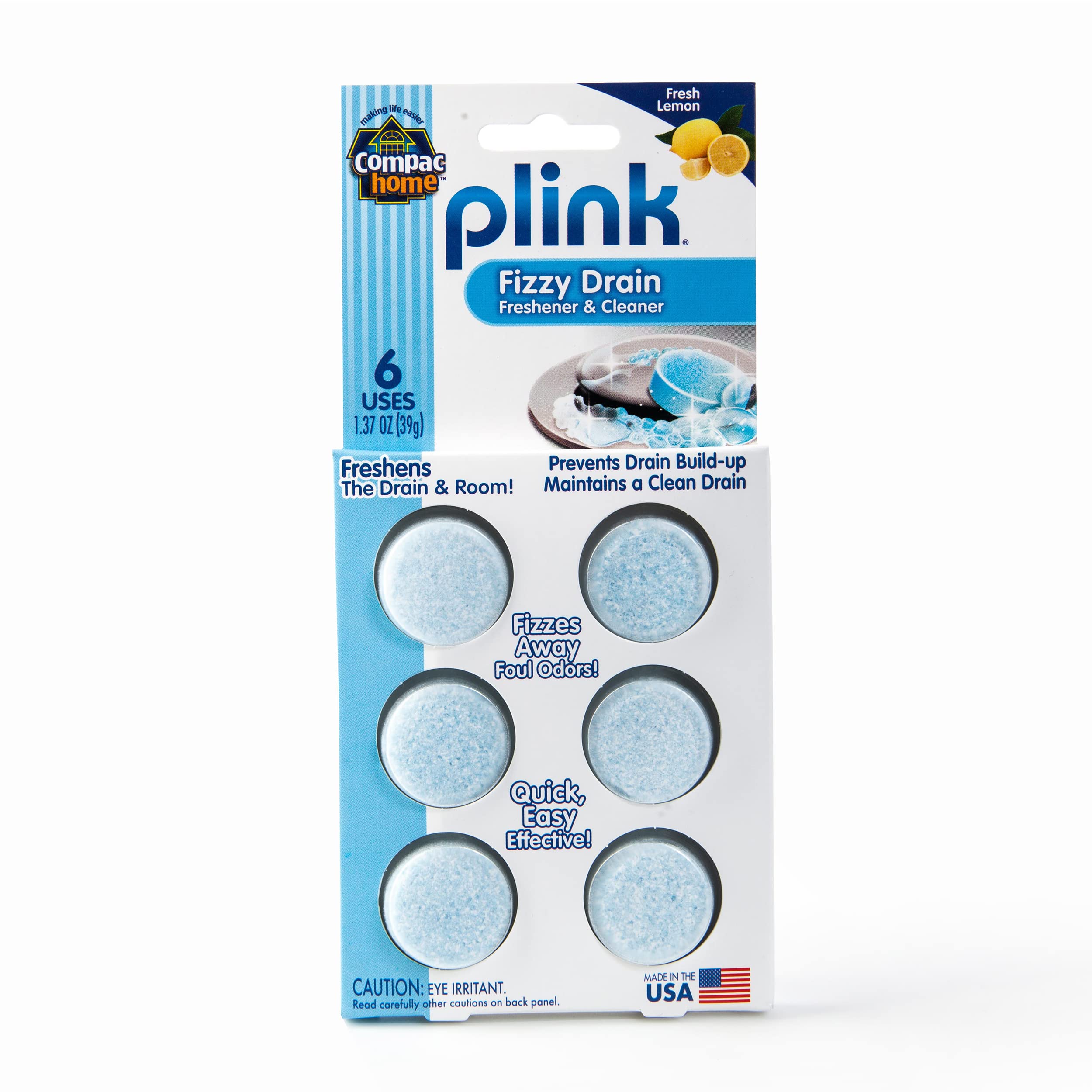 Compac Plink Sink Drain Cleaner & Deodorizer Tablets - 6 Count Lemon Scent, Garbage Disposal Freshener & Kitchen Drain Maintenance - Eliminate Odors & Keep Pipes Clean for Fresh Home & Restaurant Use