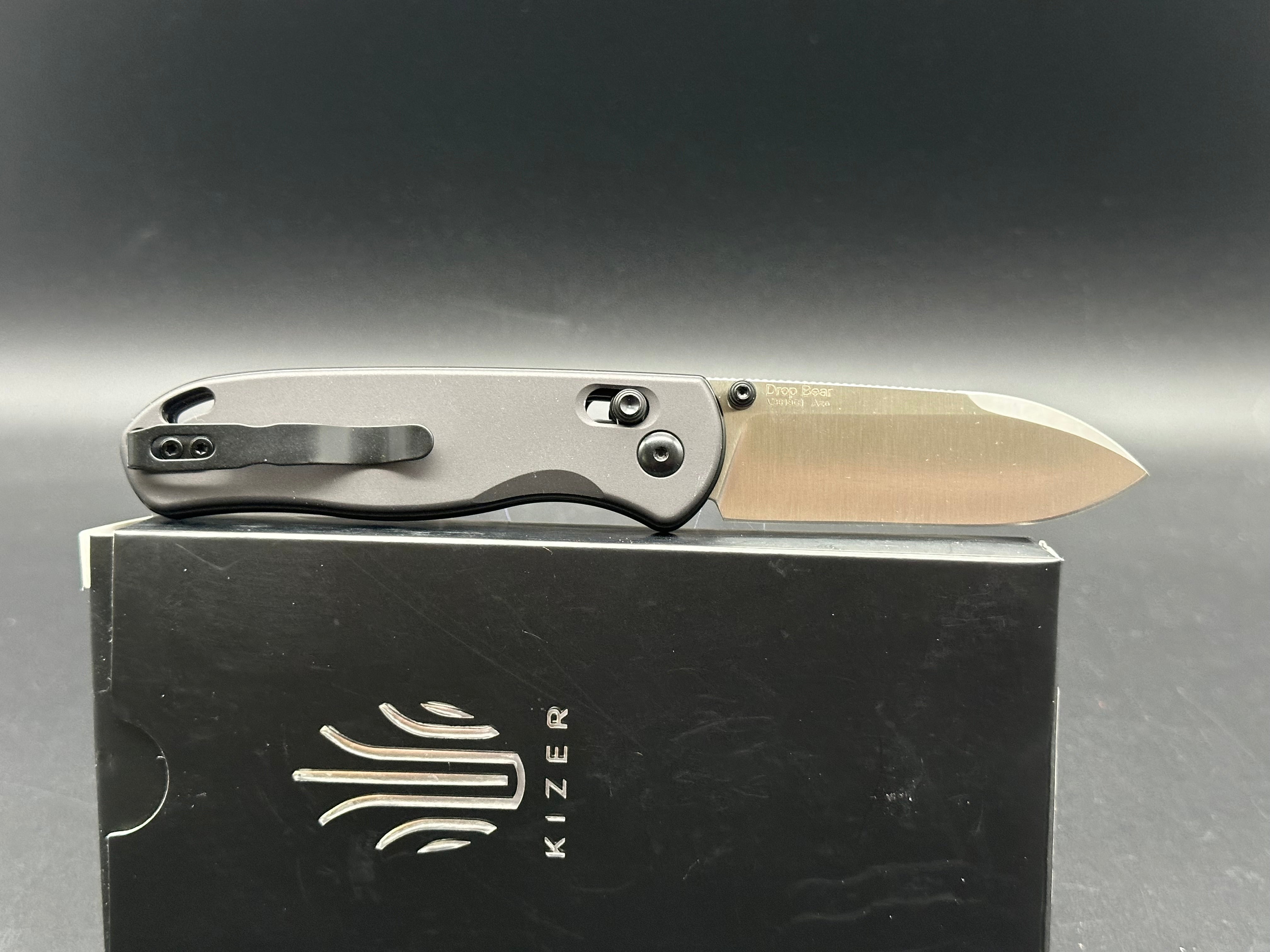 Kizer Drop Bear Clutch Lock Folding Knife - Aluminum Handle, Gunmetal Finish - Perfect for EDC, Outdoor Adventures & Tactical Use