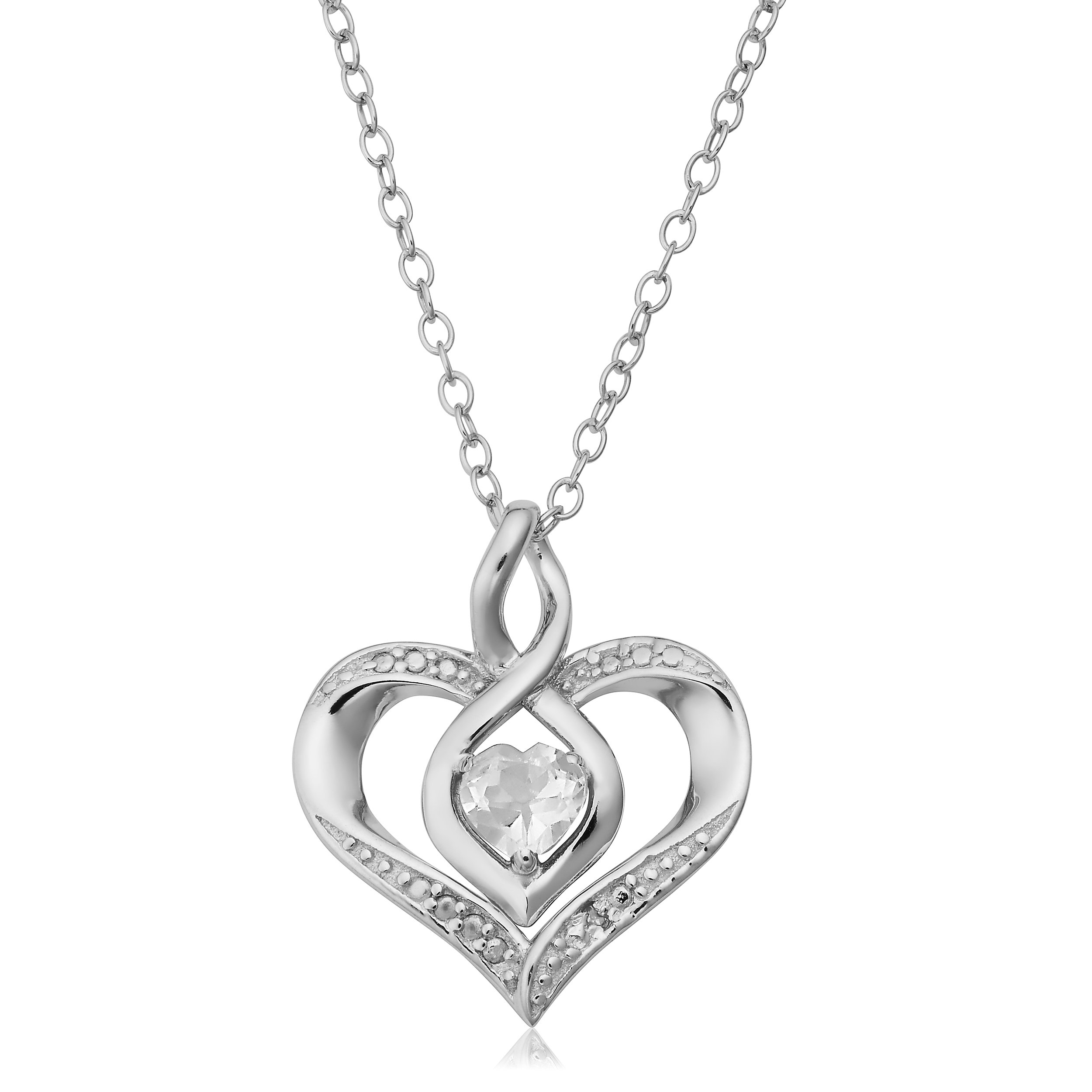 Sterling Silver Diamond Accent Birthstone Heart Pendant Necklace - 18 Inch Genuine Jewelry for Women, Gift for Her - Perfect for Valentine's Day, Anniversary, Birthday & Special Occasions