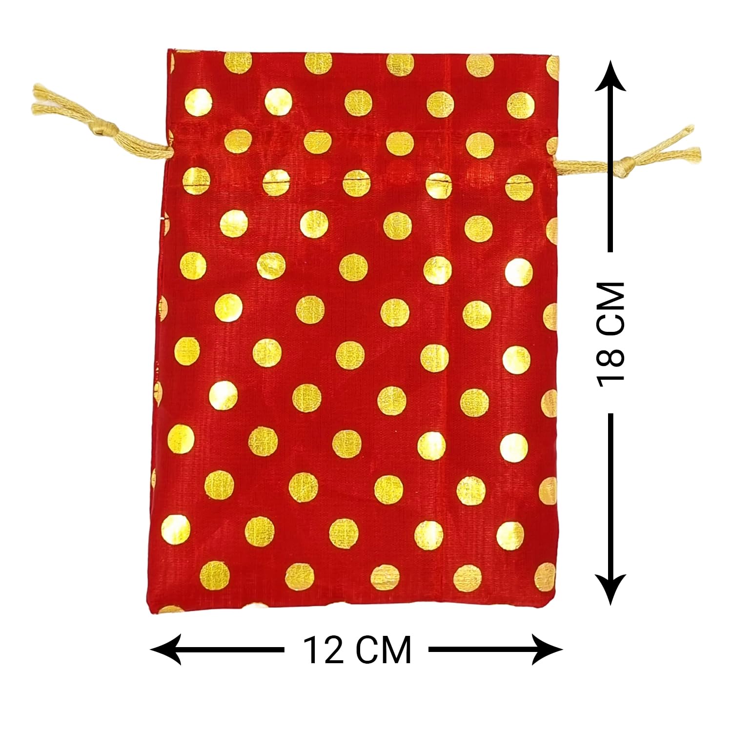 Soul Artisan Red Polka Dot Drawstring Pouches for Women - 12x18cm Pack of 10 | Wedding Favor Bags, Baby Shower Gifts, Jewelry & Dry Fruit Packaging | Perfect for Bridal Parties, Haldi Ceremonies & Return Gifts