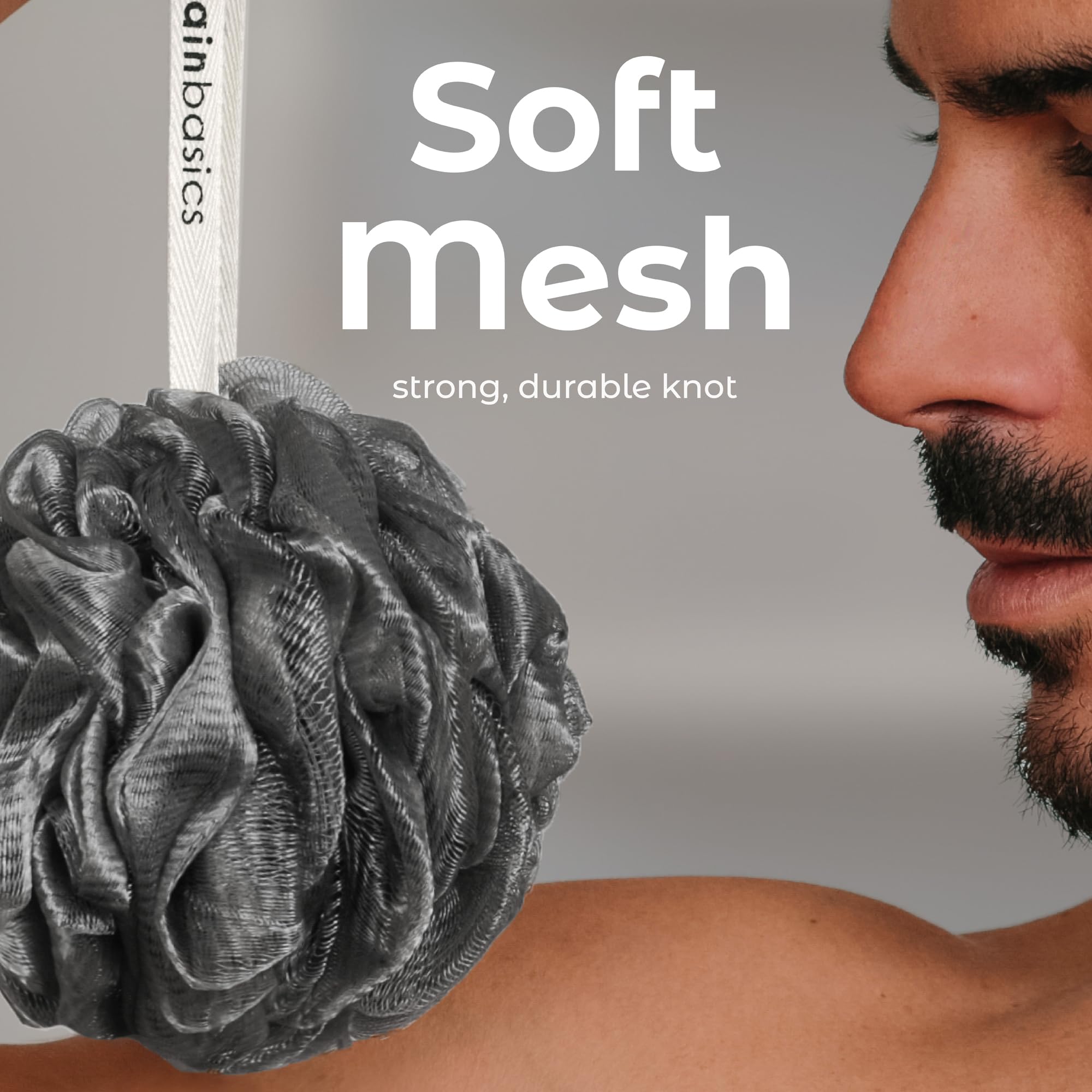Premium Charcoal Infused Bath & Shower Loofah Sponge Pouf - Exfoliating Body Scrubber for Deep Cleansing (Set of 3) | Gentle Skin Exfoliation & Detox | Perfect for Daily Shower & Spa Day