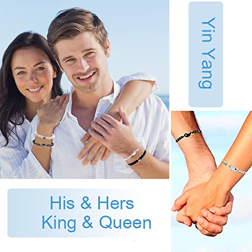 Yin Yang Couple Bracelet and Necklace Set - 6 Piece Adjustable Handmade Friendship Bracelets for Couples, Best Relationship Gifts for Valentine's Day, Anniversary & Romantic Occasions | Perfect for Matching Couple Outfits and Meaningful Gift Giving