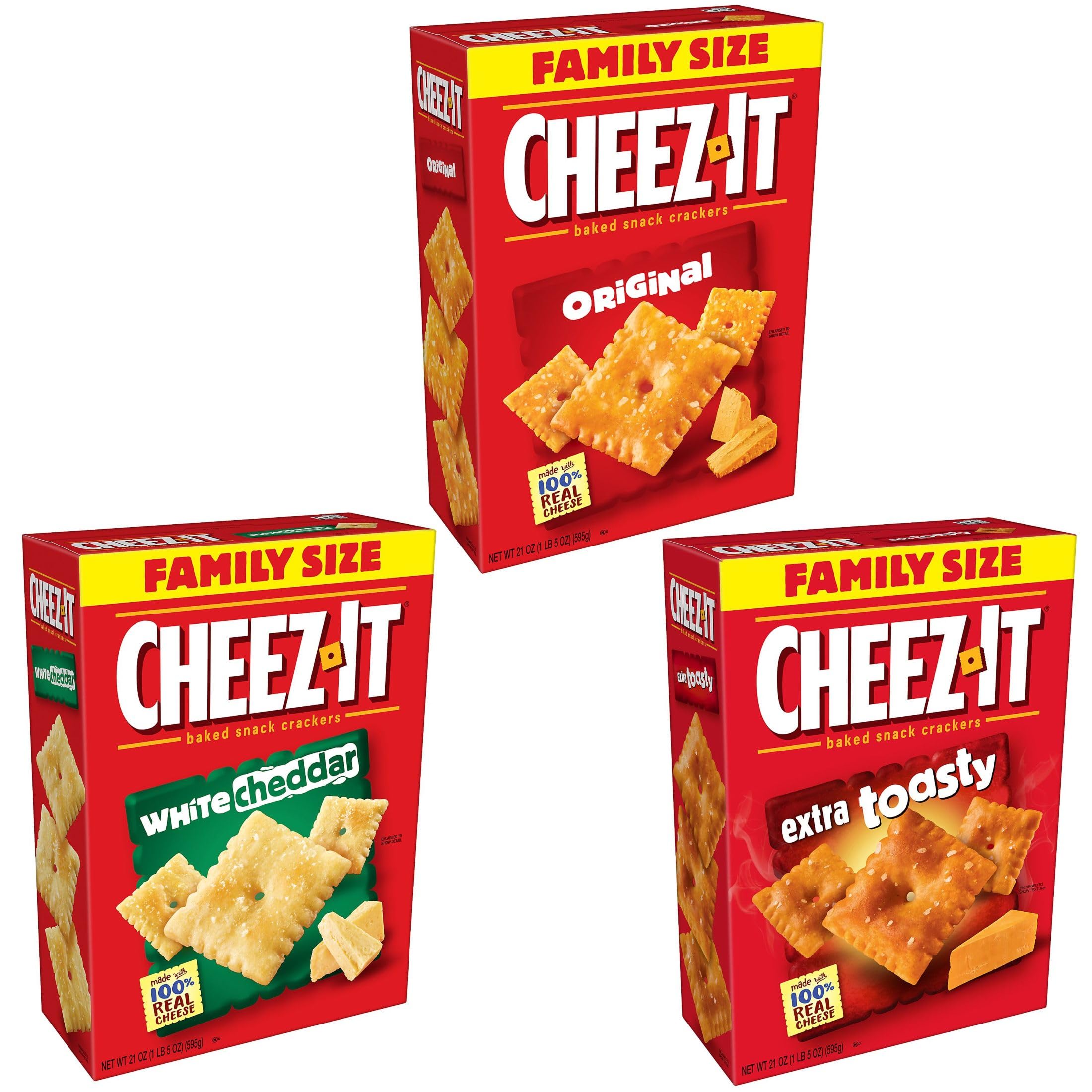 Cheez-It Baked Cheese Crackers Snack - Family Size Variety Pack (3 Boxes) - Perfect for School Lunches, Office Snacks & Party Platters