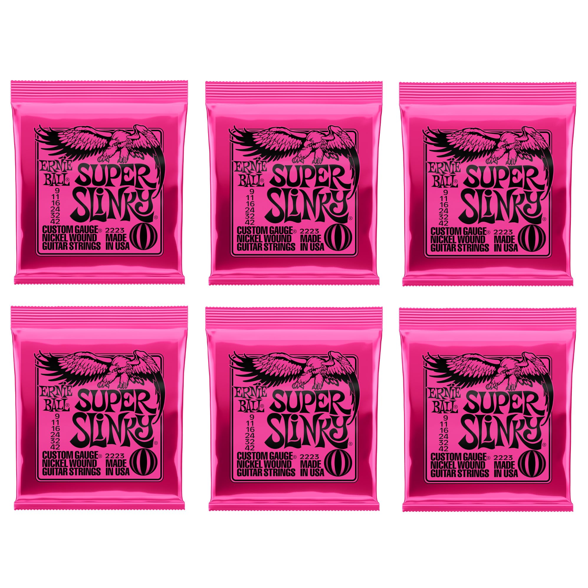 Ernie Ball Super Slinky Nickel Wound Electric Guitar Strings 6-Pack (9-42 Gauge) - Best for Rock, Blues & Metal - Perfect for Live Performances & Studio Recording