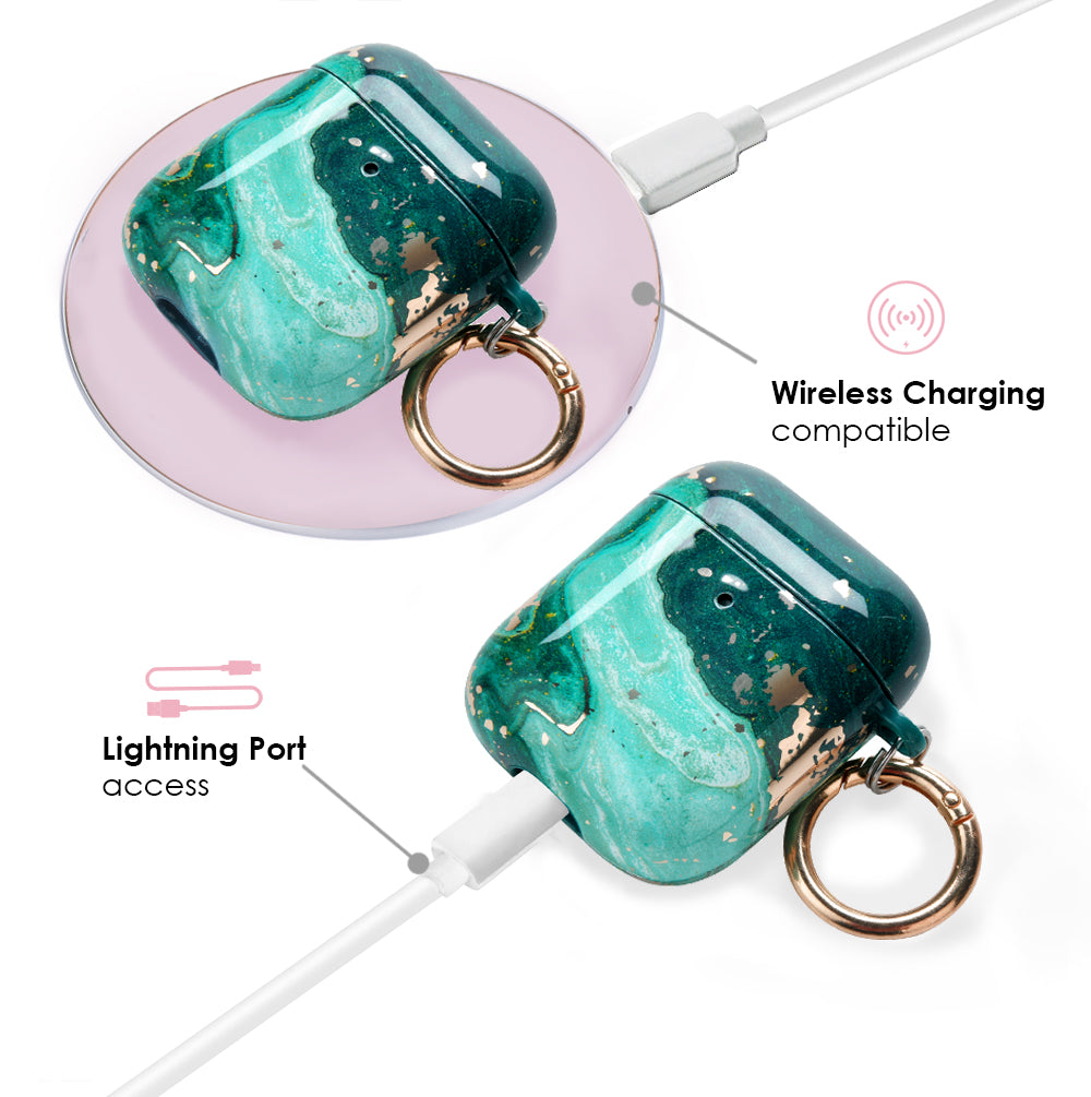 Premium Emerald Marble AirPods Case - Shockproof Protective Cover for AirPods 1/2/3 & Pro - Stylish Marble Design for Women & Men - Perfect for Travel, Work & Gym