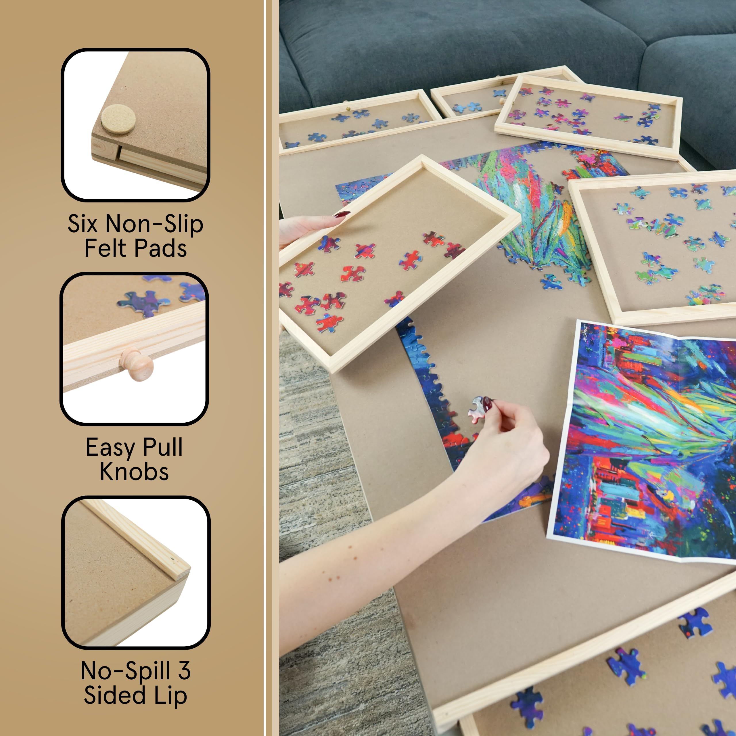360° Rotating Puzzle Board with Storage Drawers & Protective Cover - 35” x 26” Large Puzzle Table for 1500 Pieces - Adjustable Height for Adults & Kids - Perfect for Family Game Nights, Home Decor & Puzzle Enthusiasts