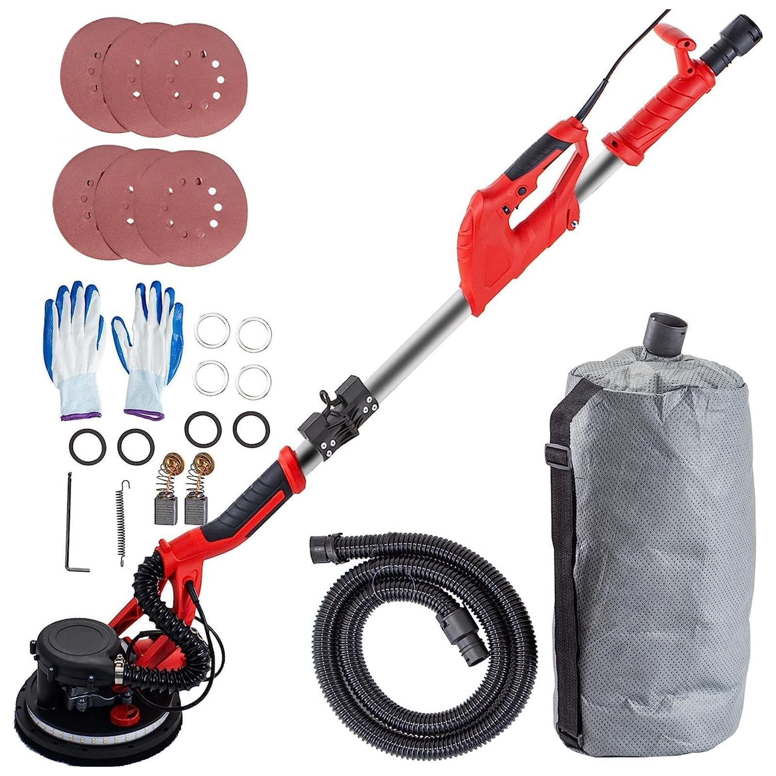 VEVOR 850W Electric Drywall Sander with Variable Speed 800-1750 RPM, Foldable Sheetrock Sander with Telescopic Handle, LED Light & Vacuum Bag - Perfect for Home Renovation, Wall Repair and Professional Construction Projects