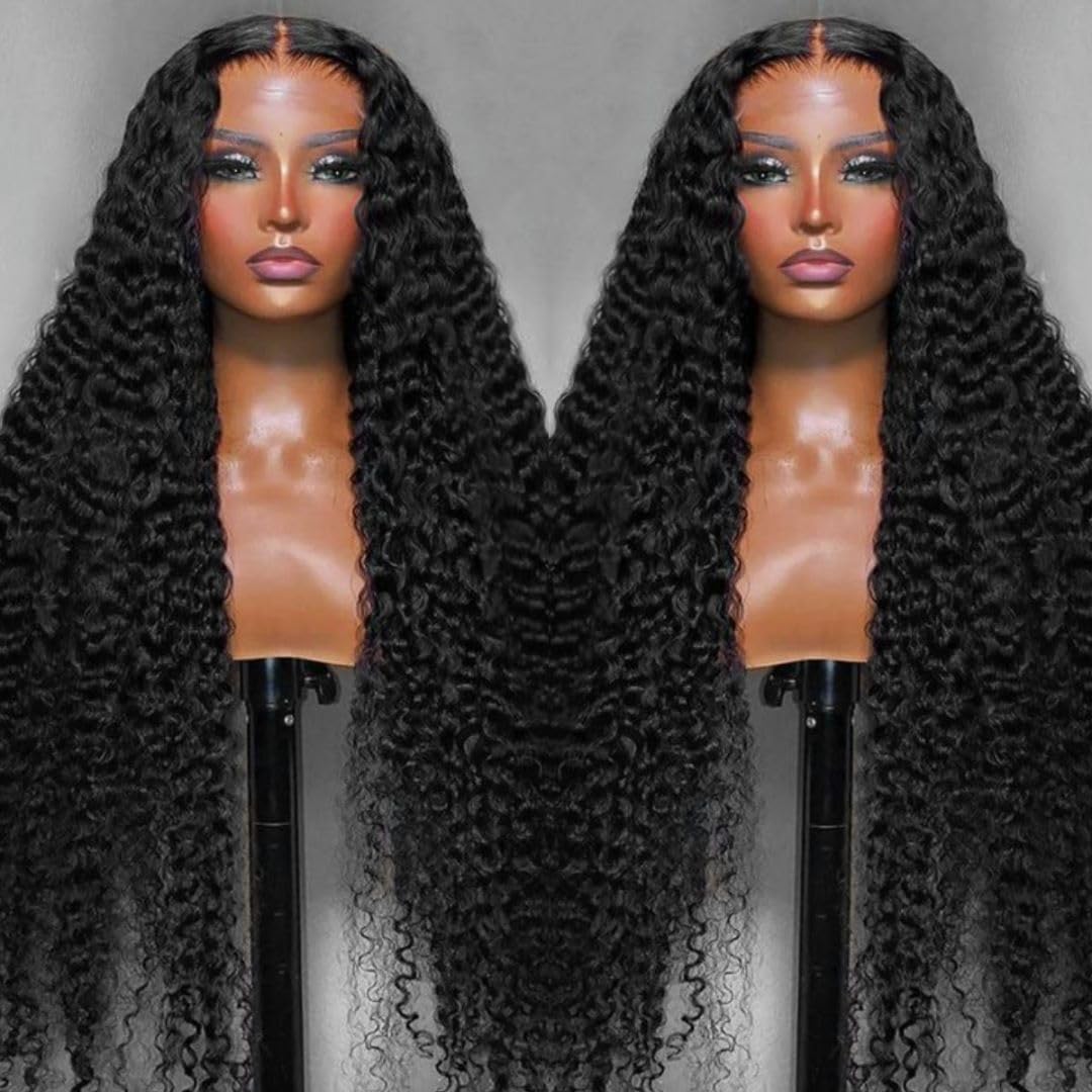 13x4 HD Lace Front Human Hair Wigs - Deep Wave 200% Density Glueless Wig with Pre-Plucked Bleached Knots & Baby Hair | 28 Inch Natural Black Curly Human Hair Wig for Women | Perfect for Daily Wear, Cosplay & Special Occasions