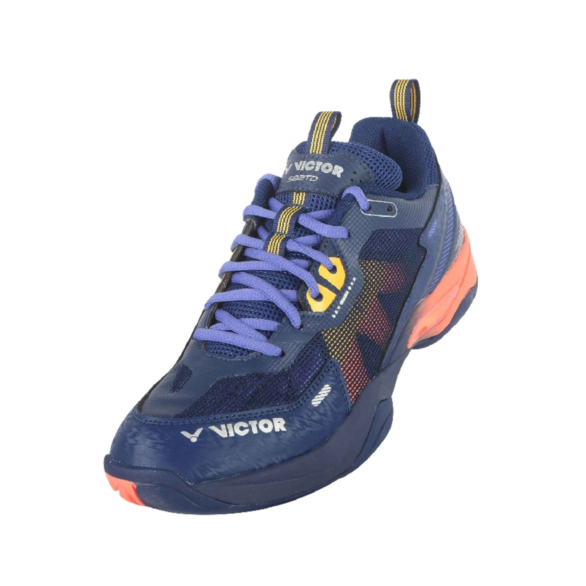 Victor S82TD Badminton Court Shoes for Men & Women - Medieval Blue/Neon Orange - Lightweight Non-Slip Indoor Sports Shoes for Badminton, Tennis, Squash & Volleyball