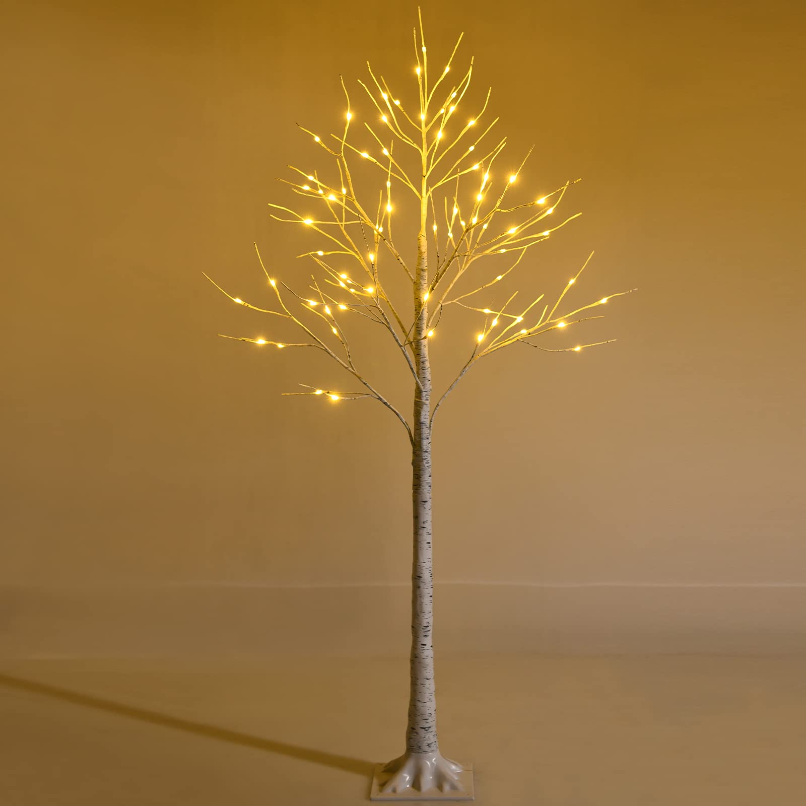 Happygrill 5FT Artificial White Birch Tree with 72 Warm White LED Lights - Pre-lit Twig Christmas Decoration for Holiday Festival, Indoor Party & Carnival - Perfect for Living Room, Bedroom, Office & Event Decor