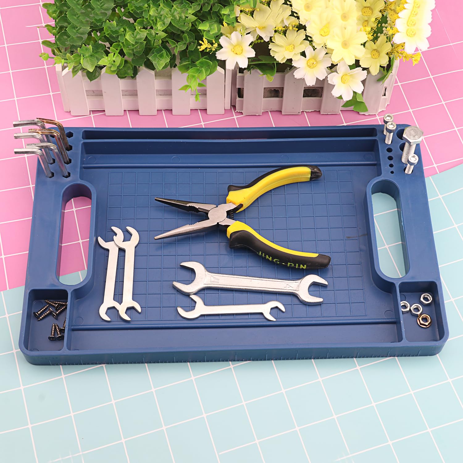 3-Piece Non-Slip Rubber Tool Tray Set - Heat & Oil Resistant Flexible Tool Organizer Mat (14