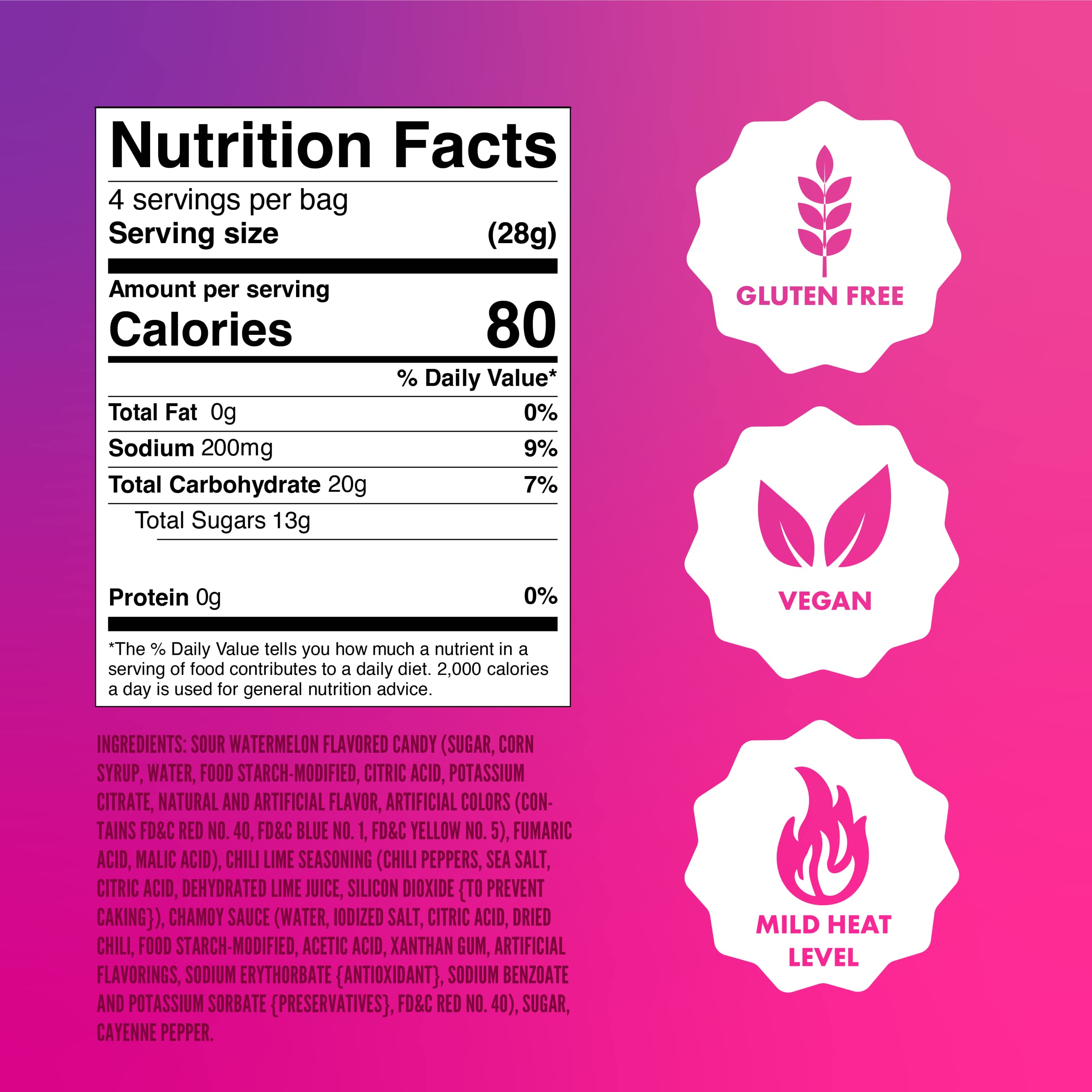 Chili Chews Sweet & Spicy Gummy Candy Bites - Watermelon Flavor, 4 Pack | Sour & Spicy Snacks for All Ages | Perfect for Parties, Movie Nights & On-the-Go Treats