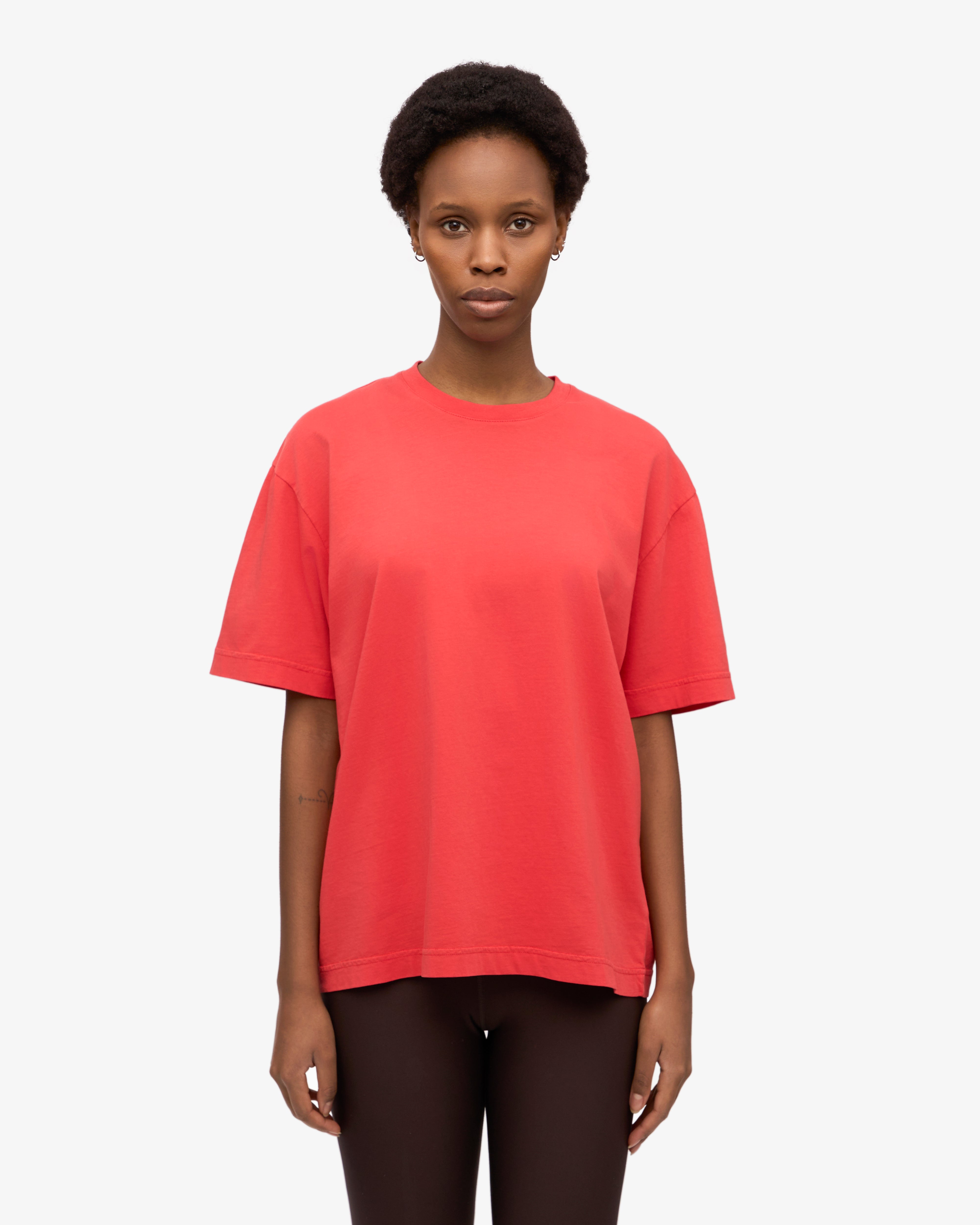Organic Oversized T-Shirt for Women - Soft Red Tangerine Cotton Tee - Casual Loungewear & Streetwear Fashion