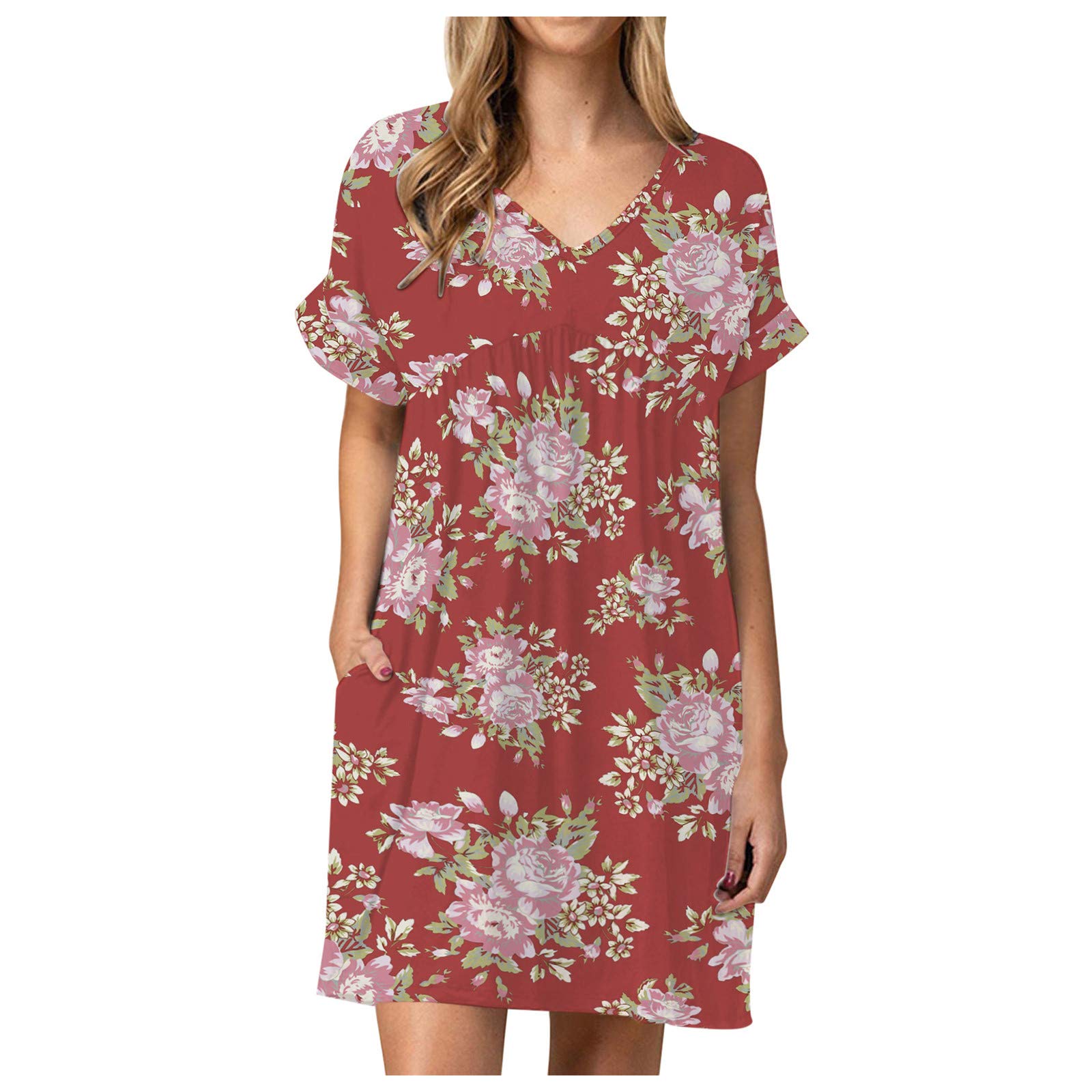 Women's Printed Short Sleeve Swing Summer Dress with Pockets - Casual Flowy Sundress for Beach, Vacation & Everyday Wear